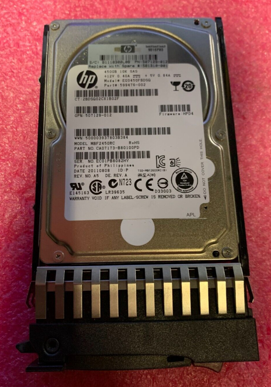 HP 507129-012 450GB 10K SAS HDD 599476-002 EG0450FBDSQ MBF2450RC W/ TRAY