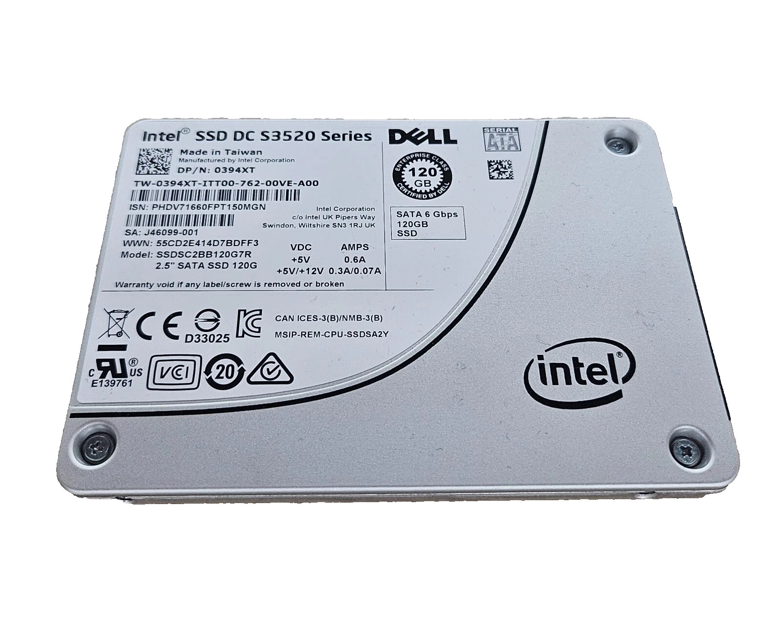 Intel SSDSC2BB120G7R s3520 120gb ssd sata 6g dell 394xt