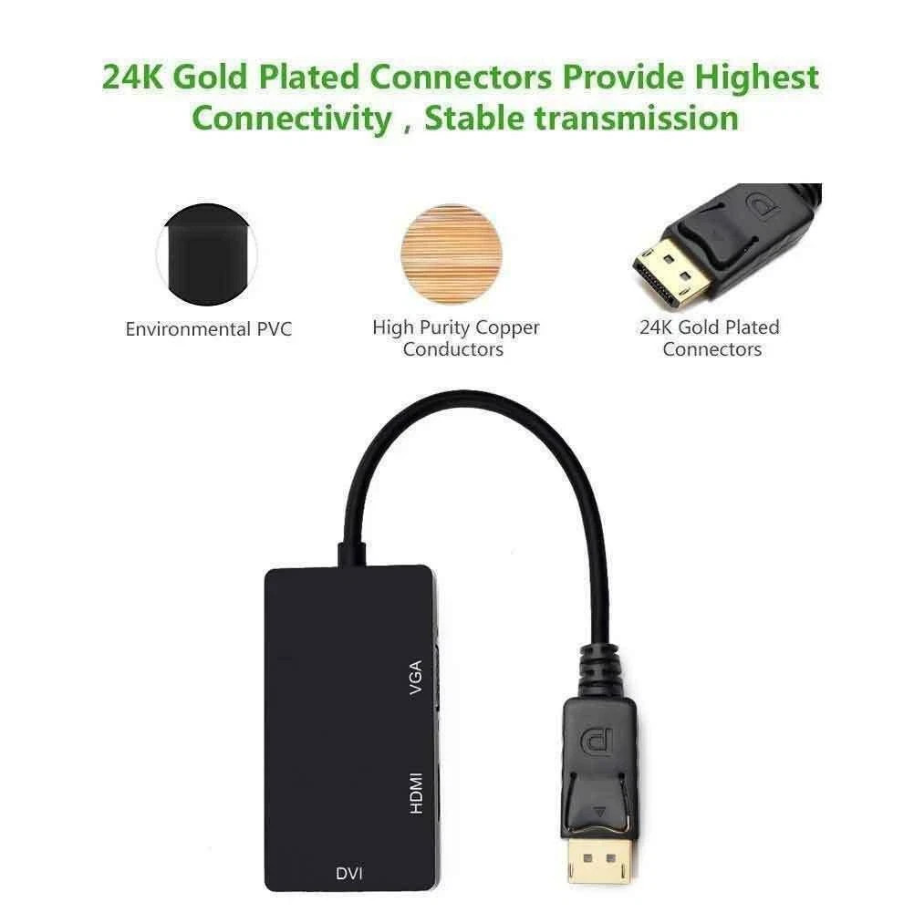3 In 1 Displayport DP Male To HDMI/DVI/VGA Female Adapter Converter Cable LOT
