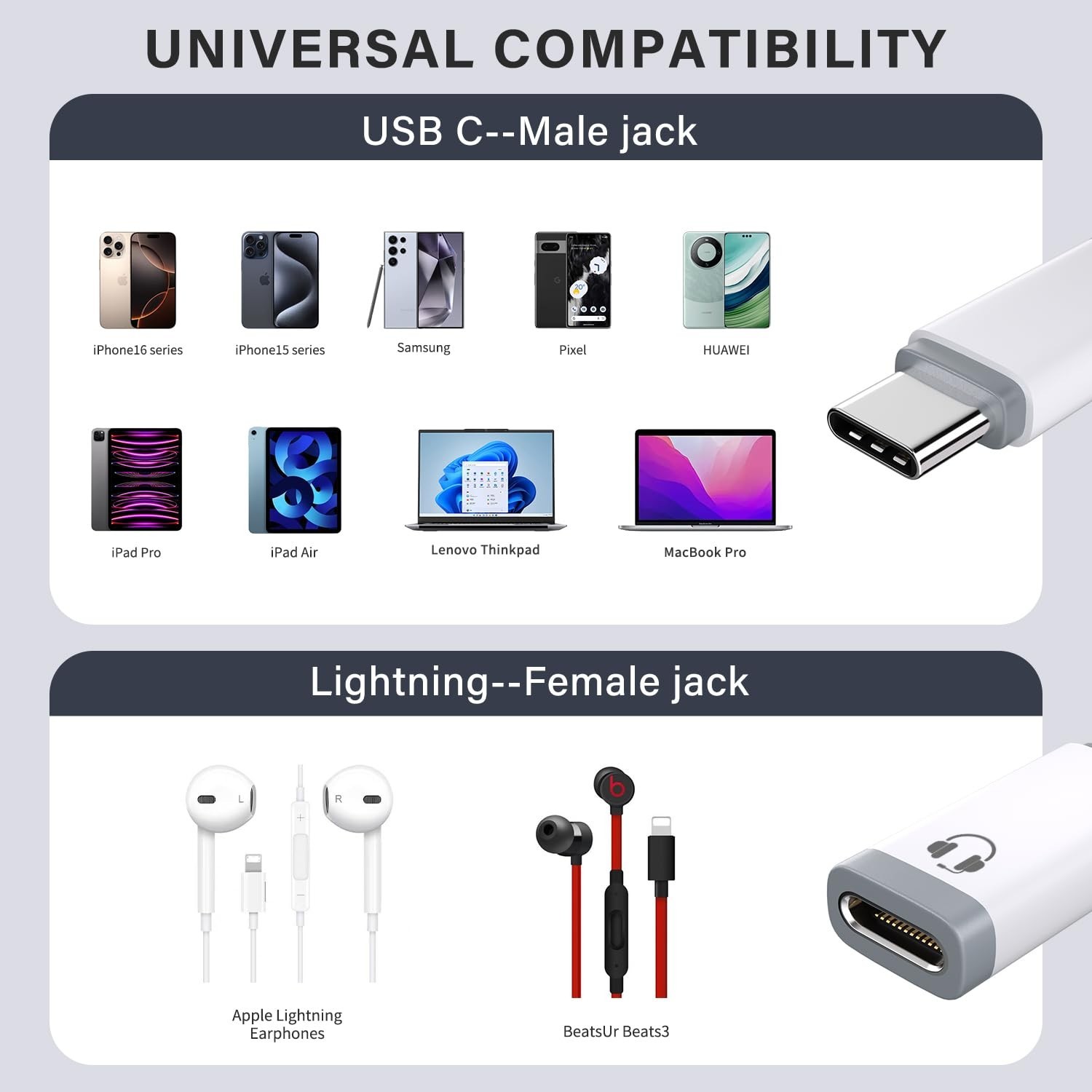 Lightning Audio Adapter USB C Headphone Converter for iPhone iPad No Charge, New