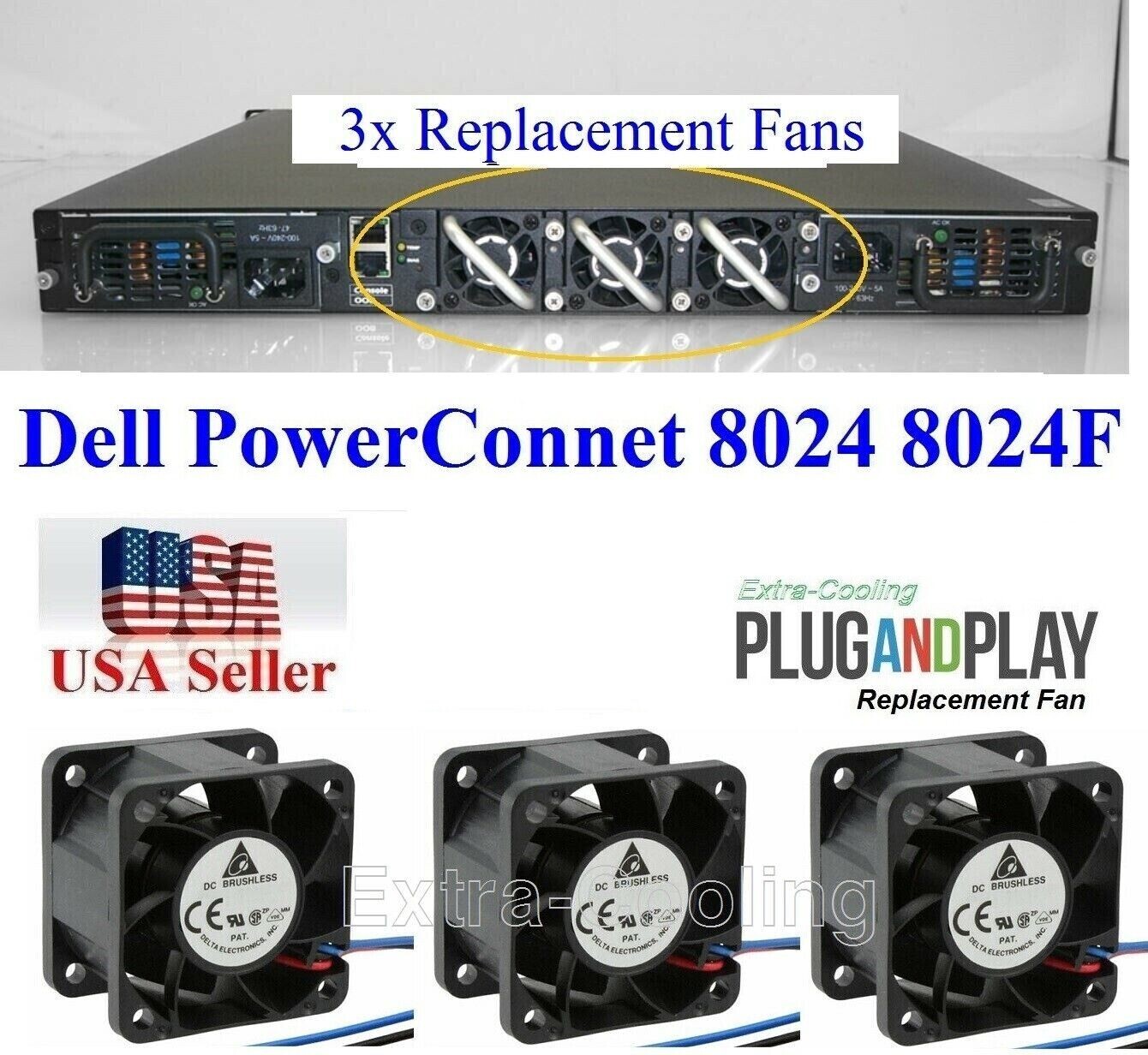 3x Original Fan Replacement Dell PowerConnect 8024 8024F Fan Assembly