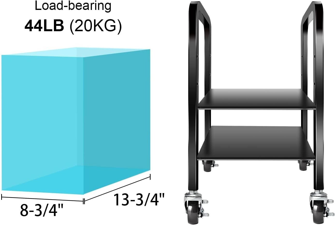 360Tronix PC Tower Stand, Black Square Tubes with Metal Casters for Home Office