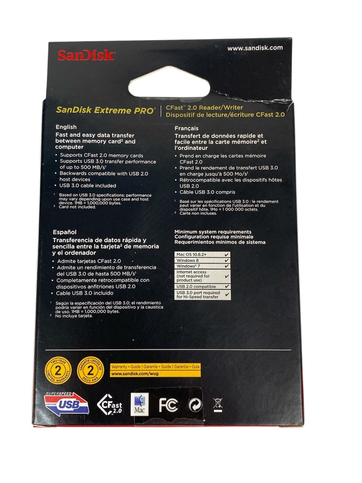 SanDisk Extreme PRO CFast 2.0 Reader Writer USB 3.0 SDDR-299-A46 (New Sealed)