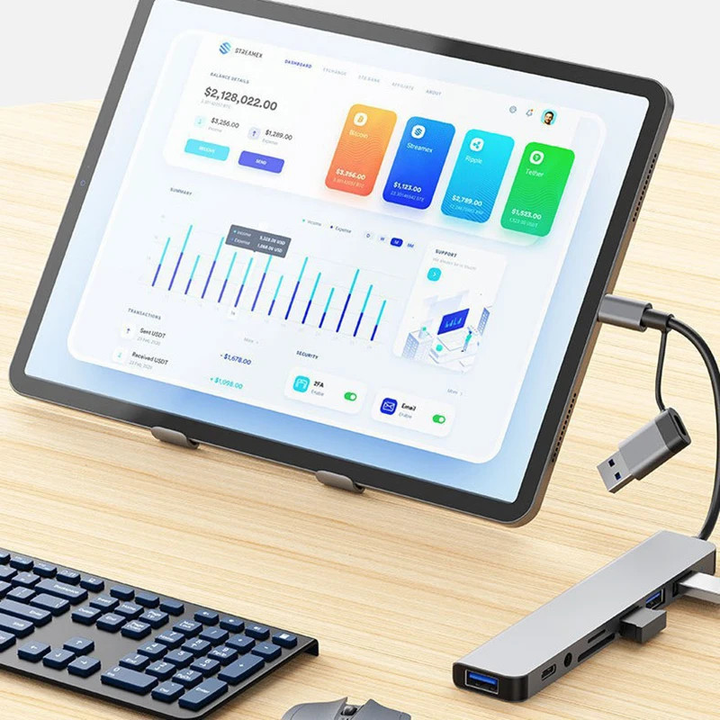 8 in 2 USB +Type C HUB Docking Station with 3.5mm Audio Jack Adapter Micro SD Ca