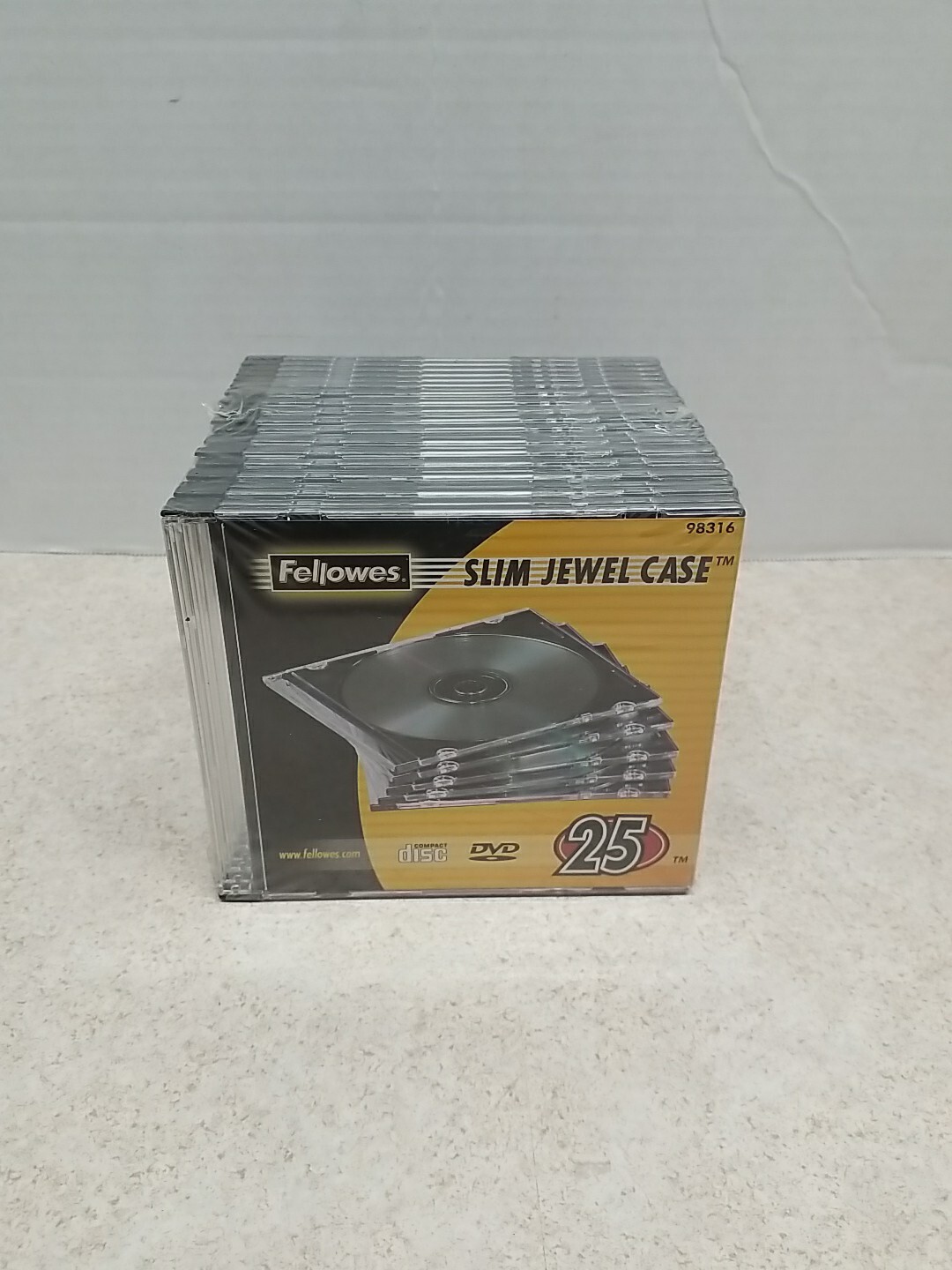 Jewel Case Clear/Black 25/Pack NEW Fellowes Slim 98316 25 Slim Cases Disc ,