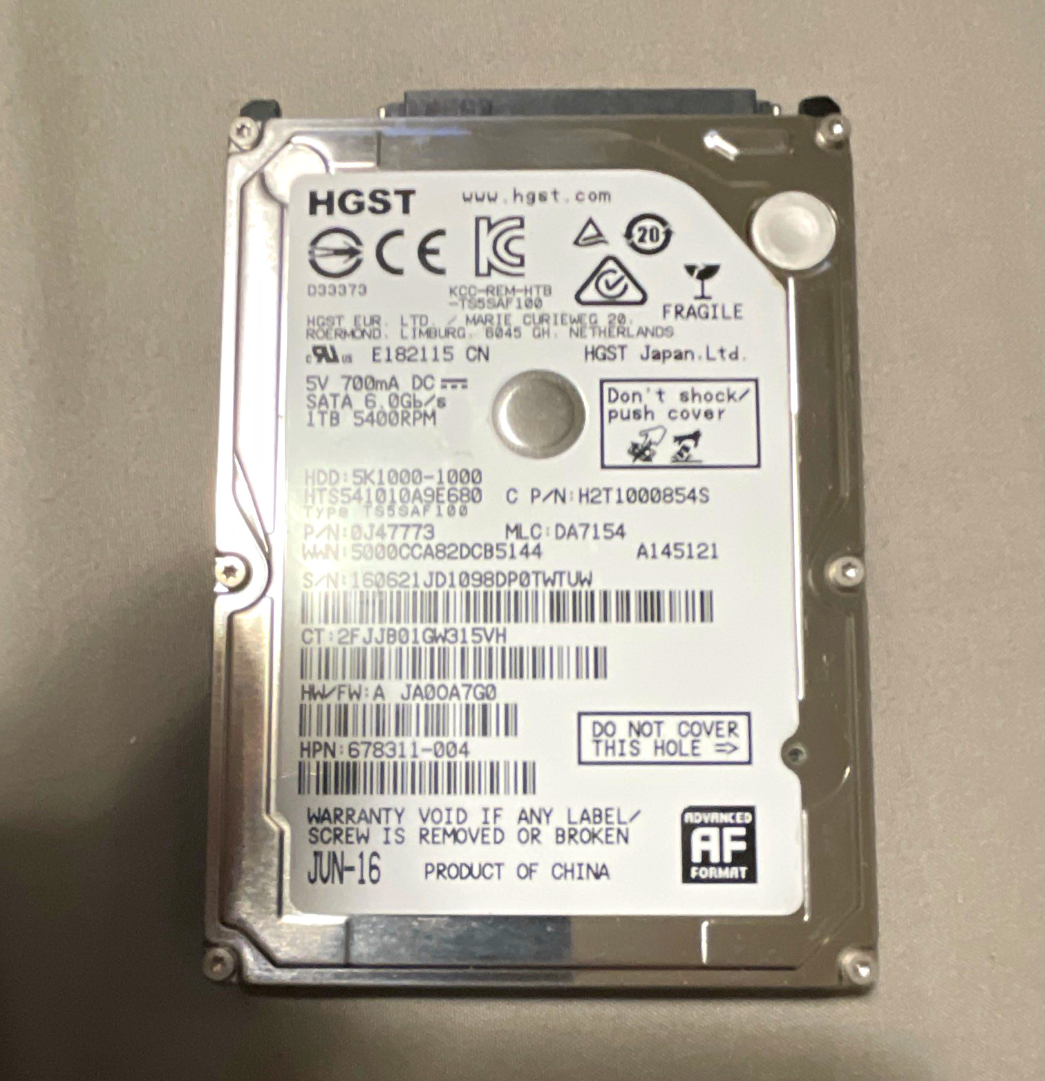 HGST Travelstar 1TB 2.5″ SATA III 5400RPM 8MB Laptop HDD HTS541010A9E680