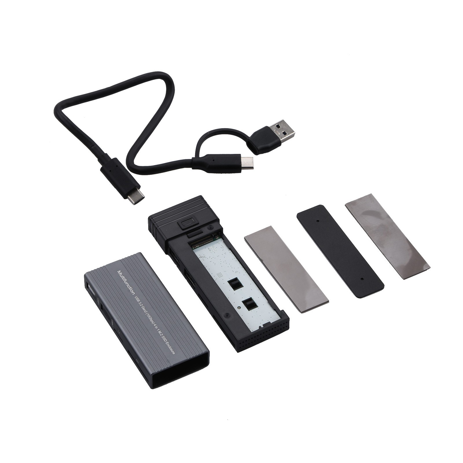 Black Mobile SSD Enclosure Adapter Case 2 In 1 Design M.2 NVMe SSD&USB Hub