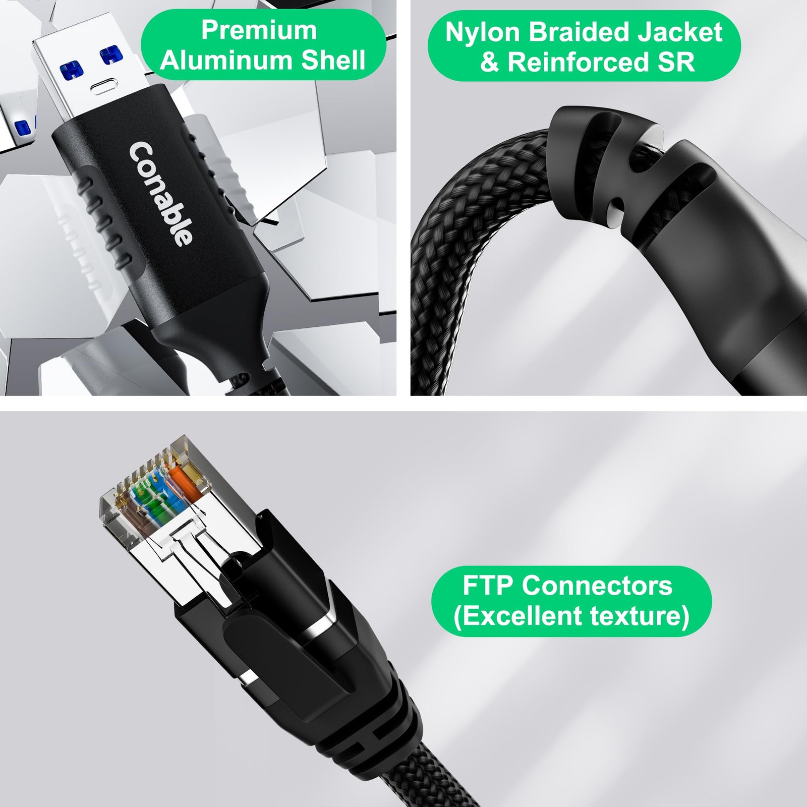 2 FT USB 3.0 To Ethernet RJ45 Gigabit LAN Network Cable Aluminum Braided