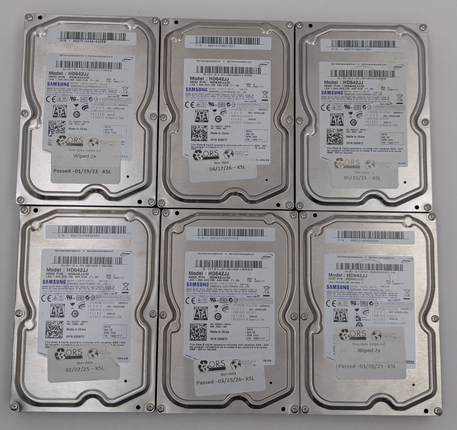 Lot of 6 Samsung Spinpoint F1 640GB SATA II 7200 RPM 3.5″ Hard Drive HDD HD642JJ