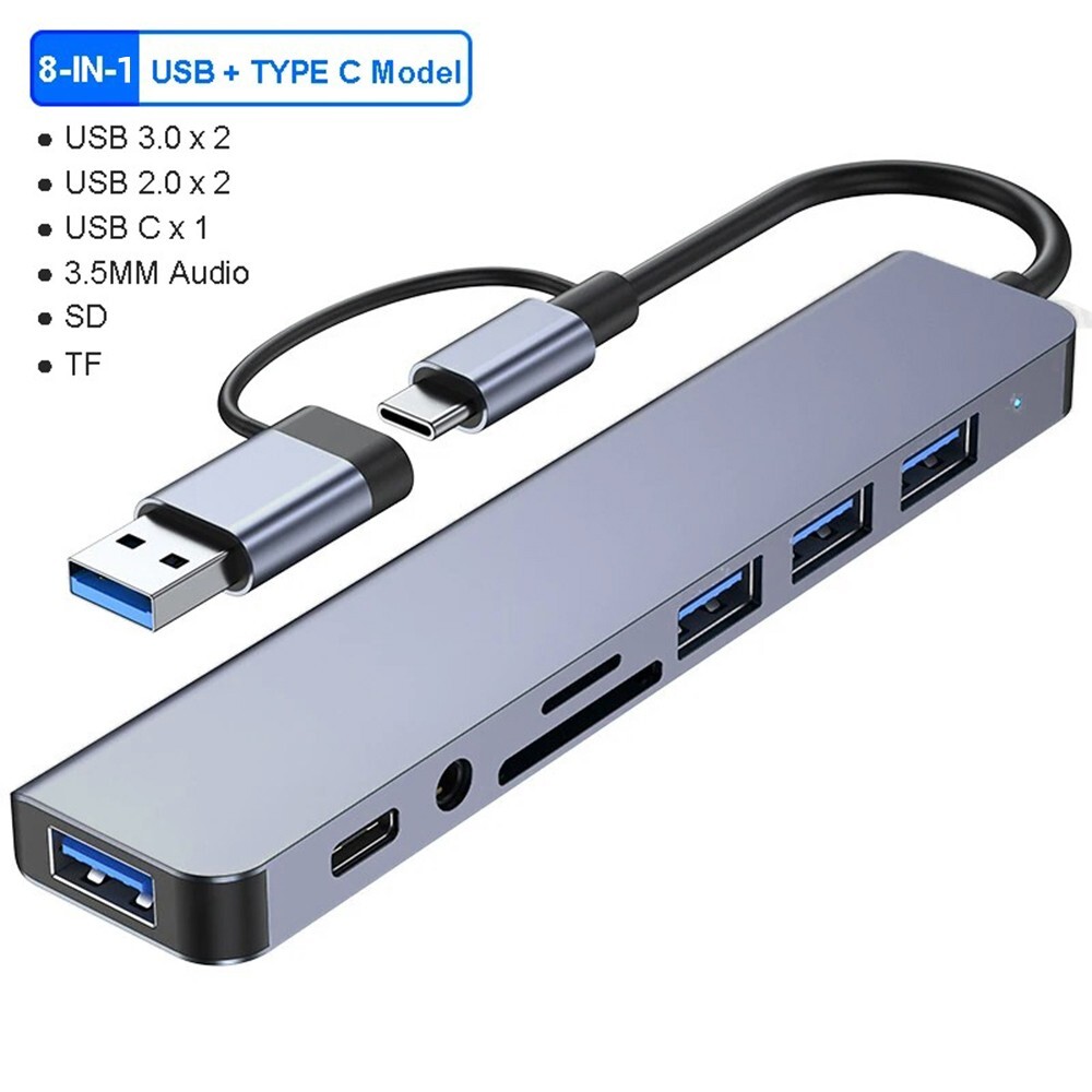 8 in 1 USB C/USB Hub Universal Laptop Docking Station USB Dongle USB3.0 USB2.0