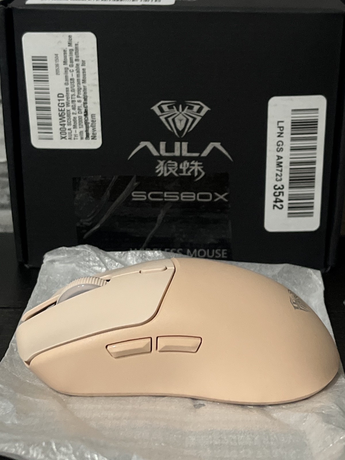 Cream White Wireless Gaming Mouse AULA Tri-Mode 2.4G/BT5.0/USB-C 12000DPI