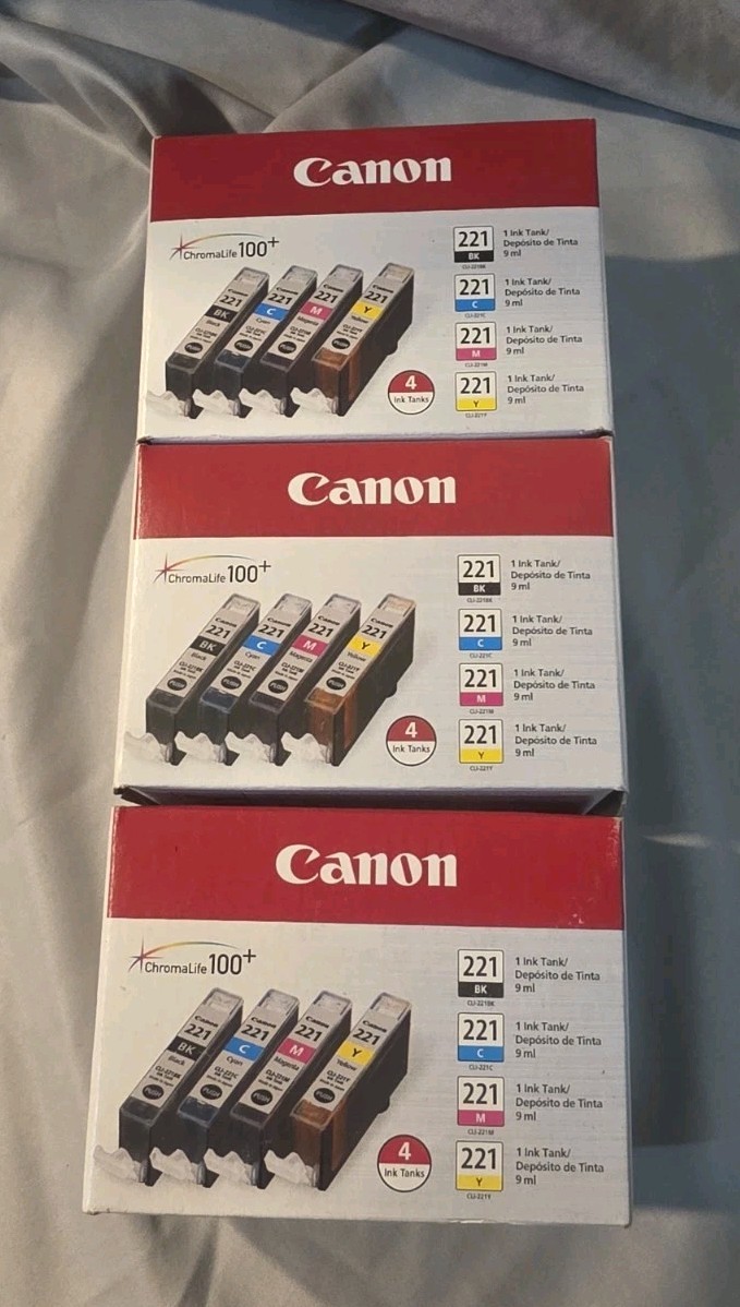 Lot Of 3 Canon 221 B/C/M/Y Standard Yield Ink Cartridge 4pk New Sealed