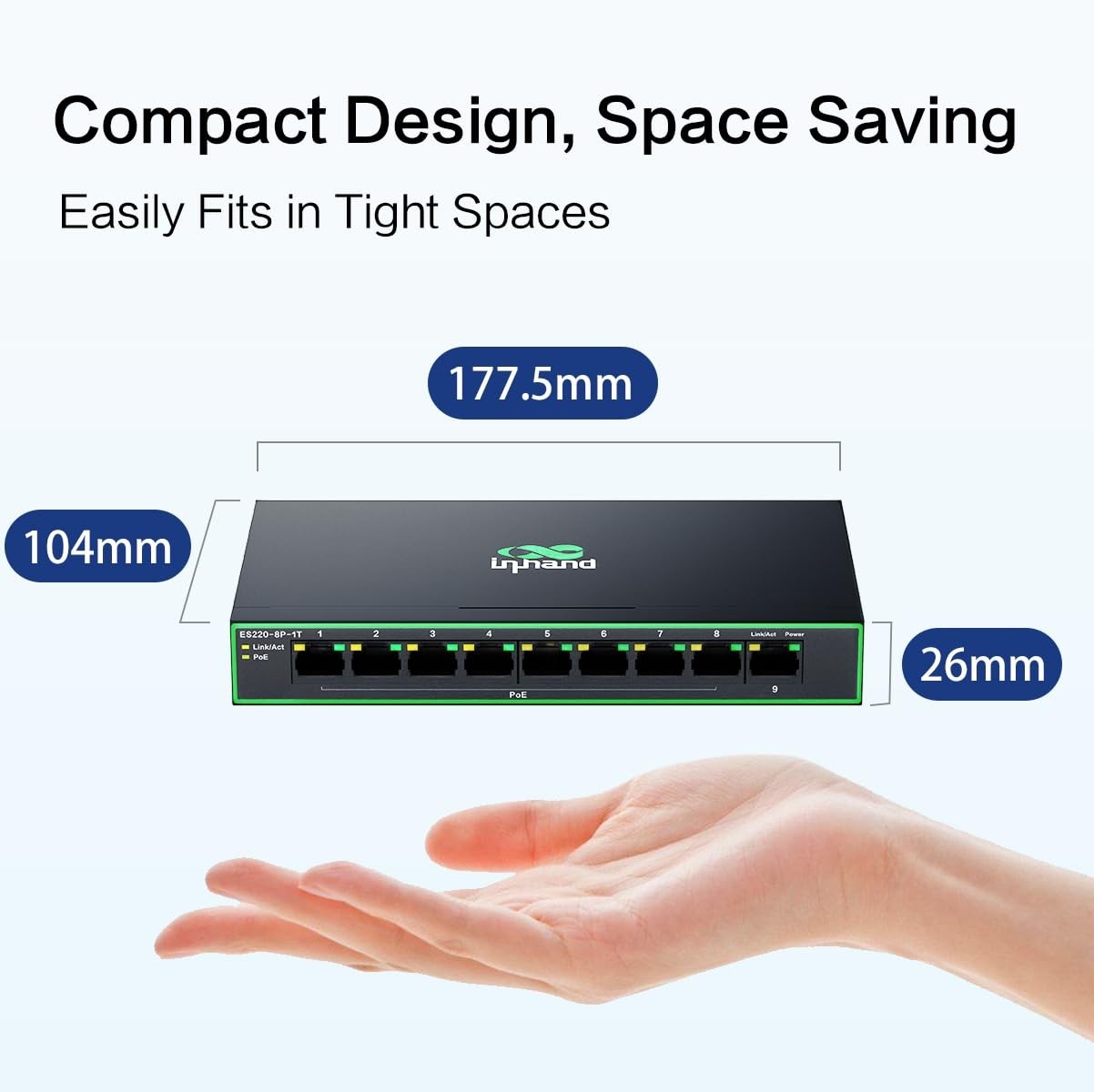 9 Ports Gigabit Network Switch w/ 8 PoE+ Ports Max.120W each port 30w Metal Case