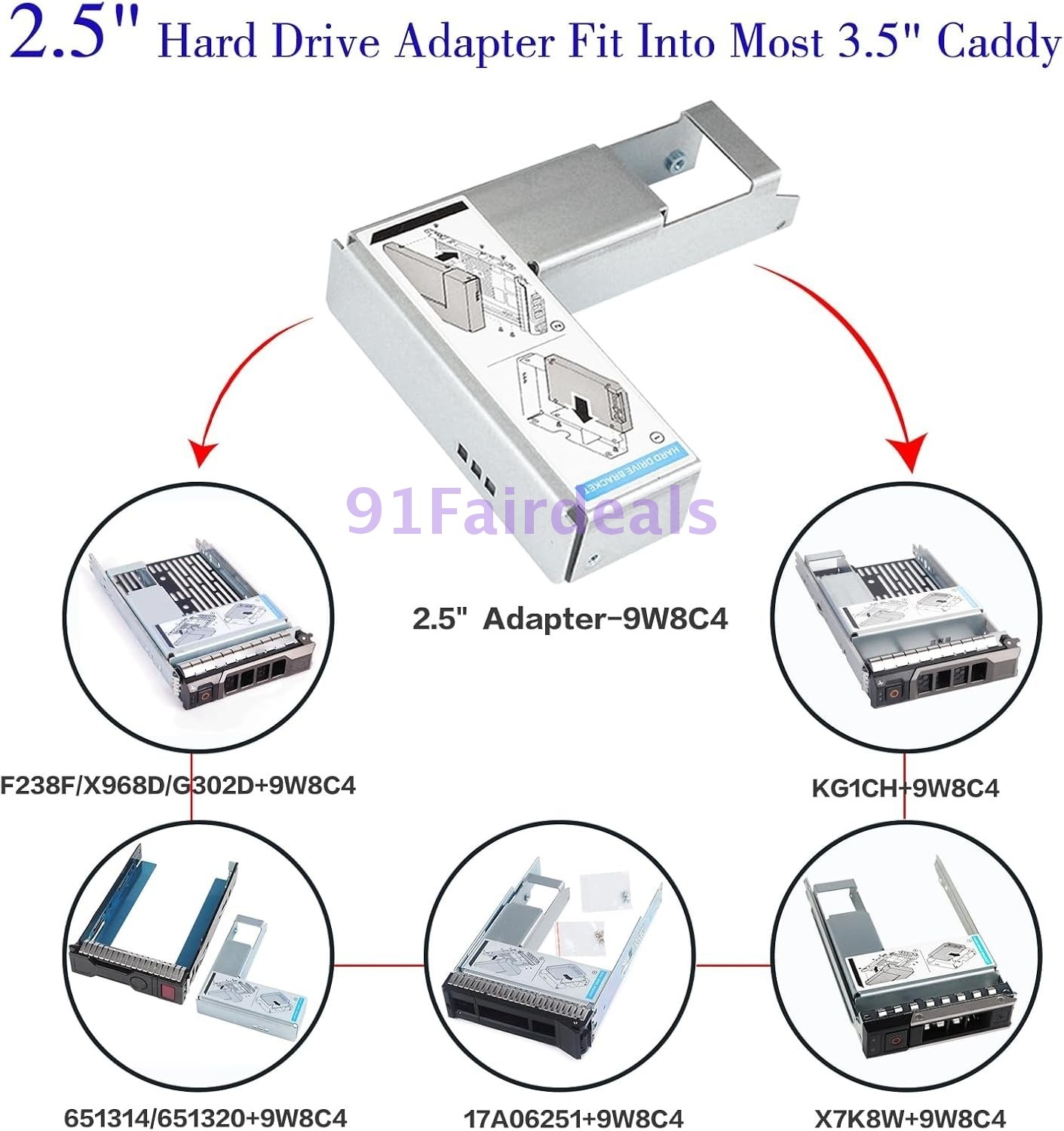 9W8C4 3.5 to 2.5 Adapter For Dell F238F R710 R720 R730 SAS SATA SSD Tray Caddy