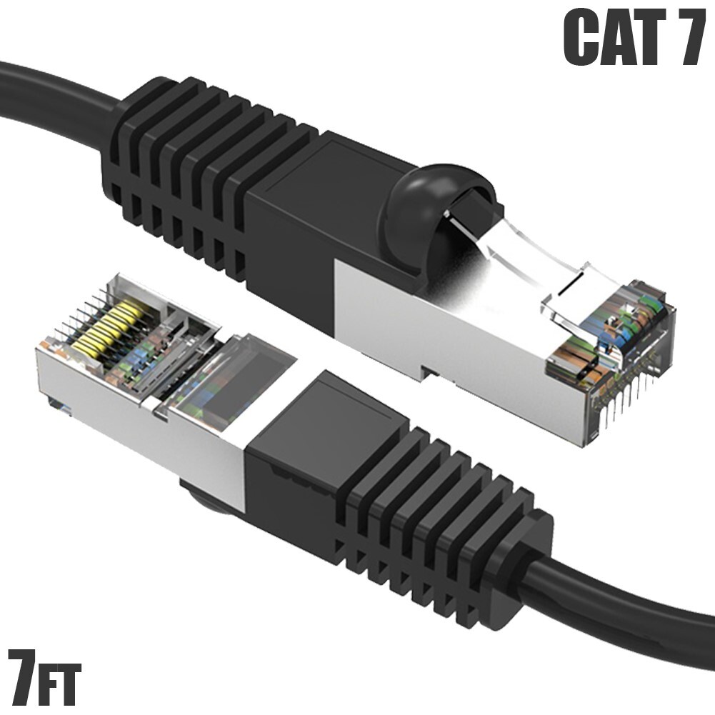 7FT Cat7 RJ45 Network LAN Ethernet SSTP Patch Cable Shielded Copper 600MHz Black