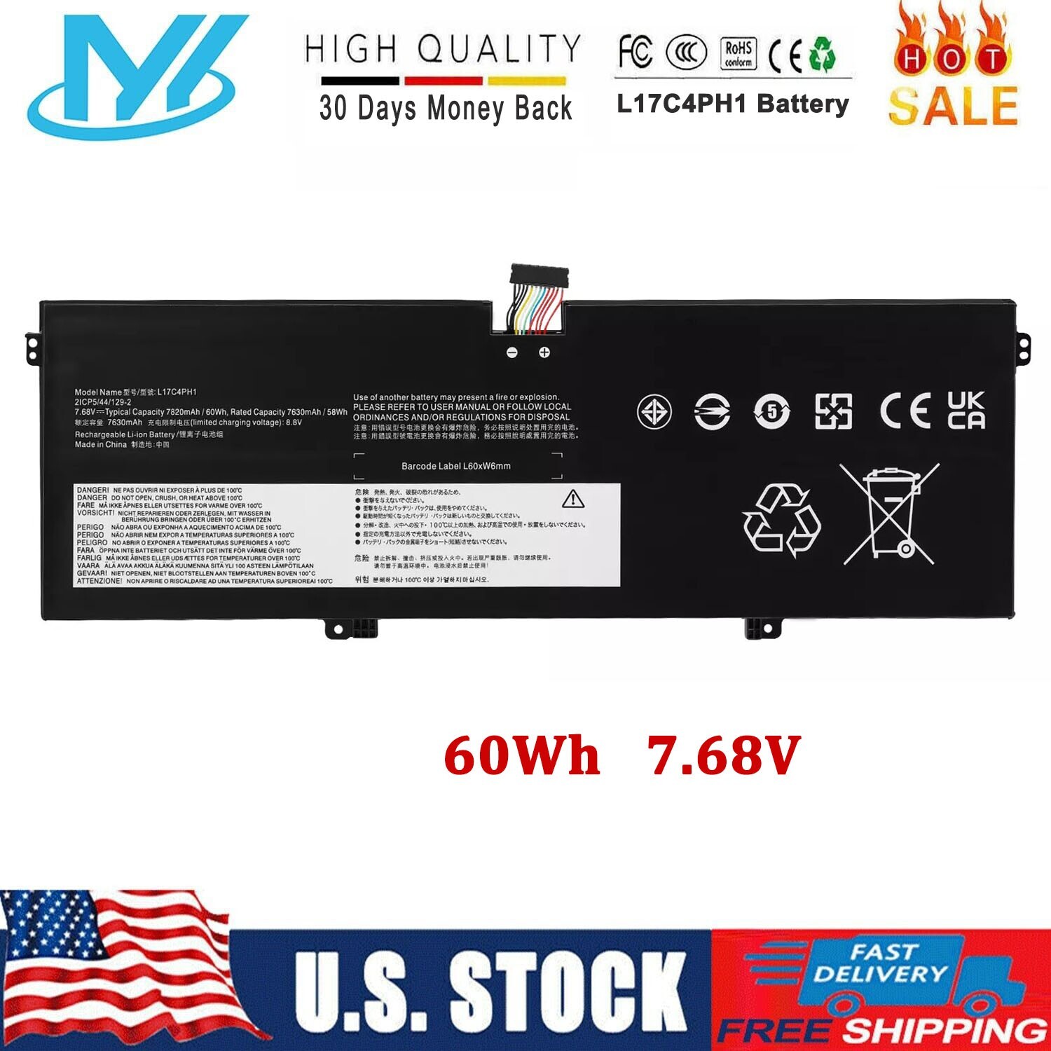 ✅L17C4PH1 Battery for Lenovo Yoga C930-13IKB C930-13IKB-81EQ 81EQ000HGE 60Wh