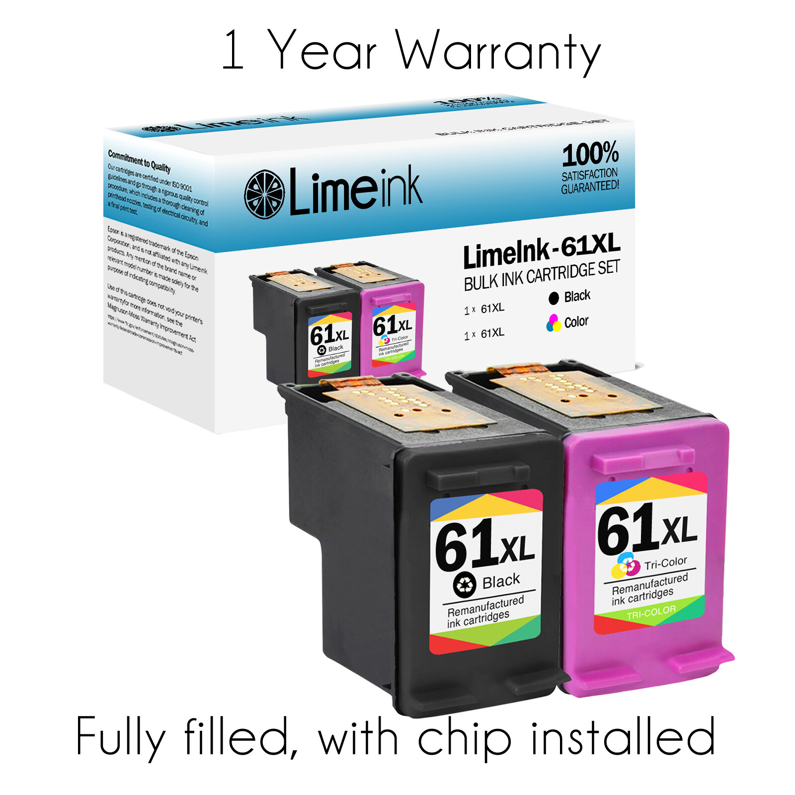 61XL Ink Cartridges for HP Envy 4500 4502 5530 Officejet 4630 Deskjet 2622 2540