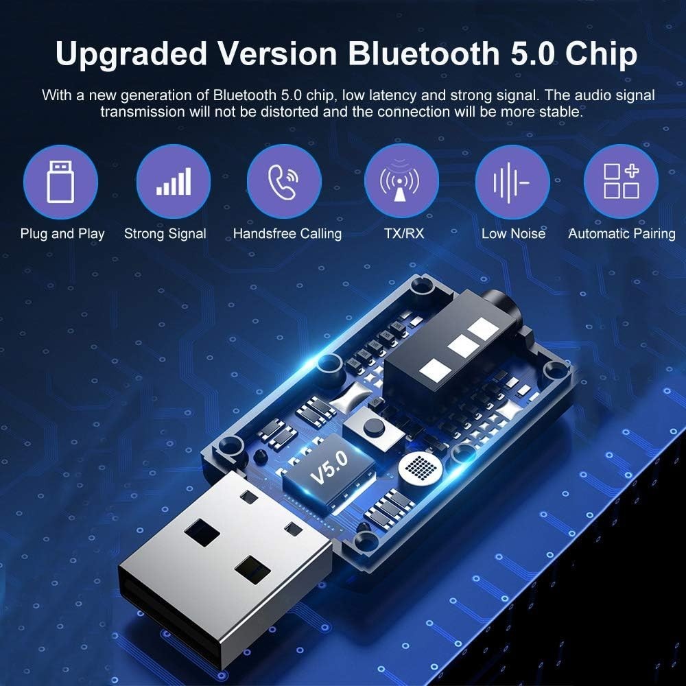 Mini Bluetooth 5.0 Car Audio Adapter Wireless Stereo Music Receiver Hands-Free