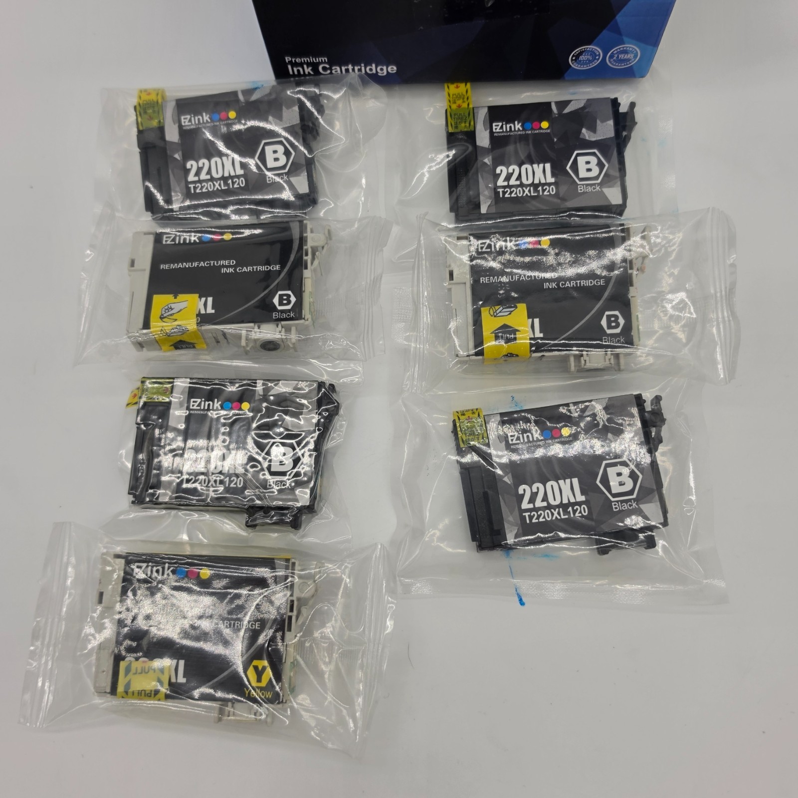 E-Z Ink T220XL Ink Cartridge Lot 7 Total 6 Black 1 Yellow Open Box Expired