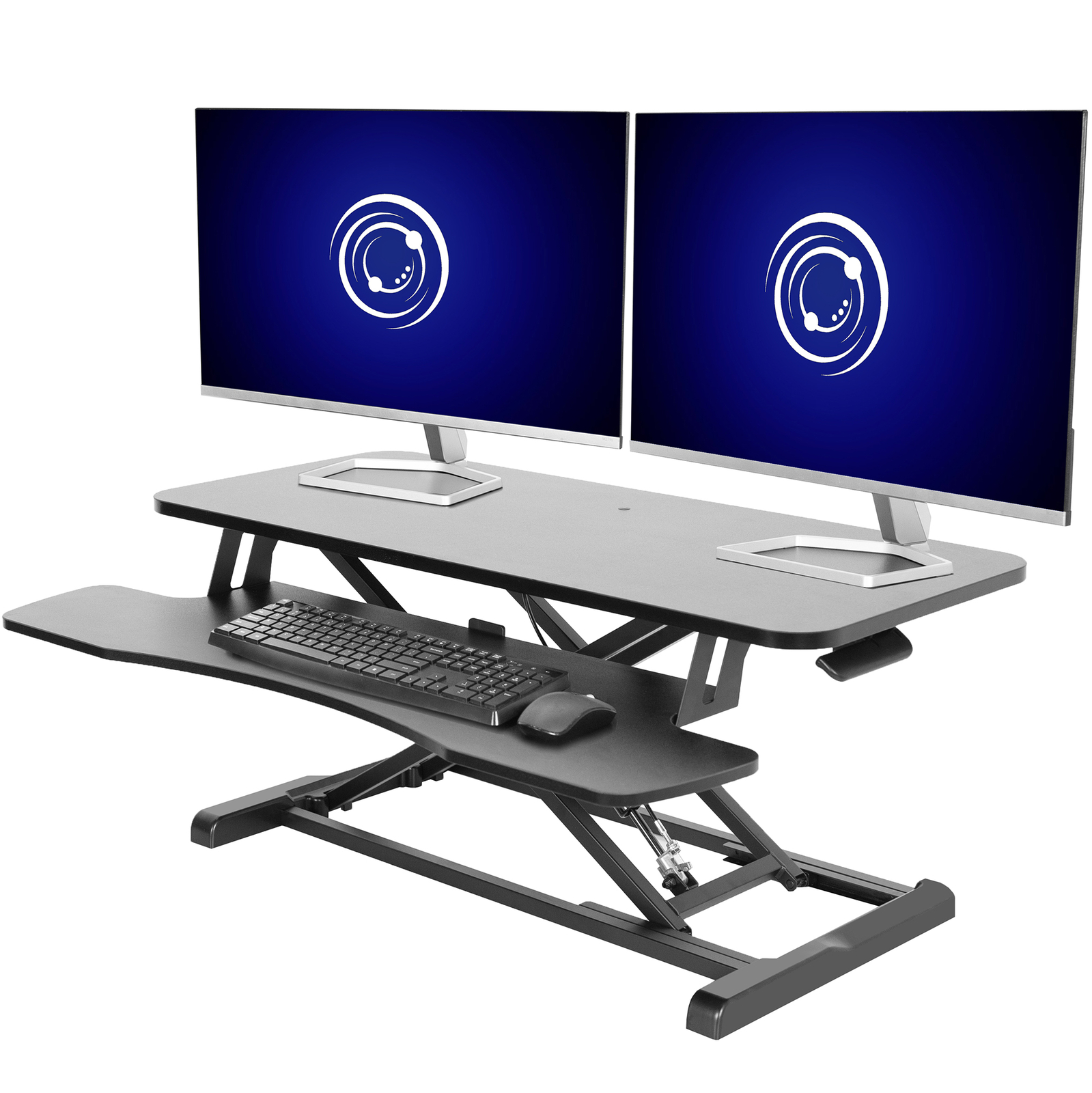 VIVO Black Height Adjustable 36″ Standing Desk Monitor Riser, Sit Stand Tabletop