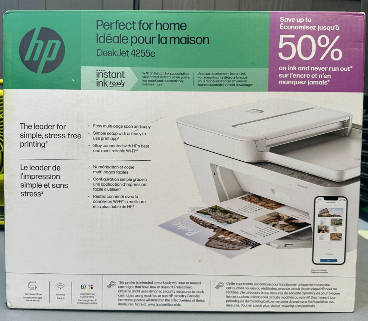 HP DeskJet 4255e Wireless All-in-One Color Inkjet Printer Print Scan Copy