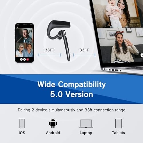 Bluetooth Headset – Wireless Headset with Microphone – 90 Days Standby/110 Day