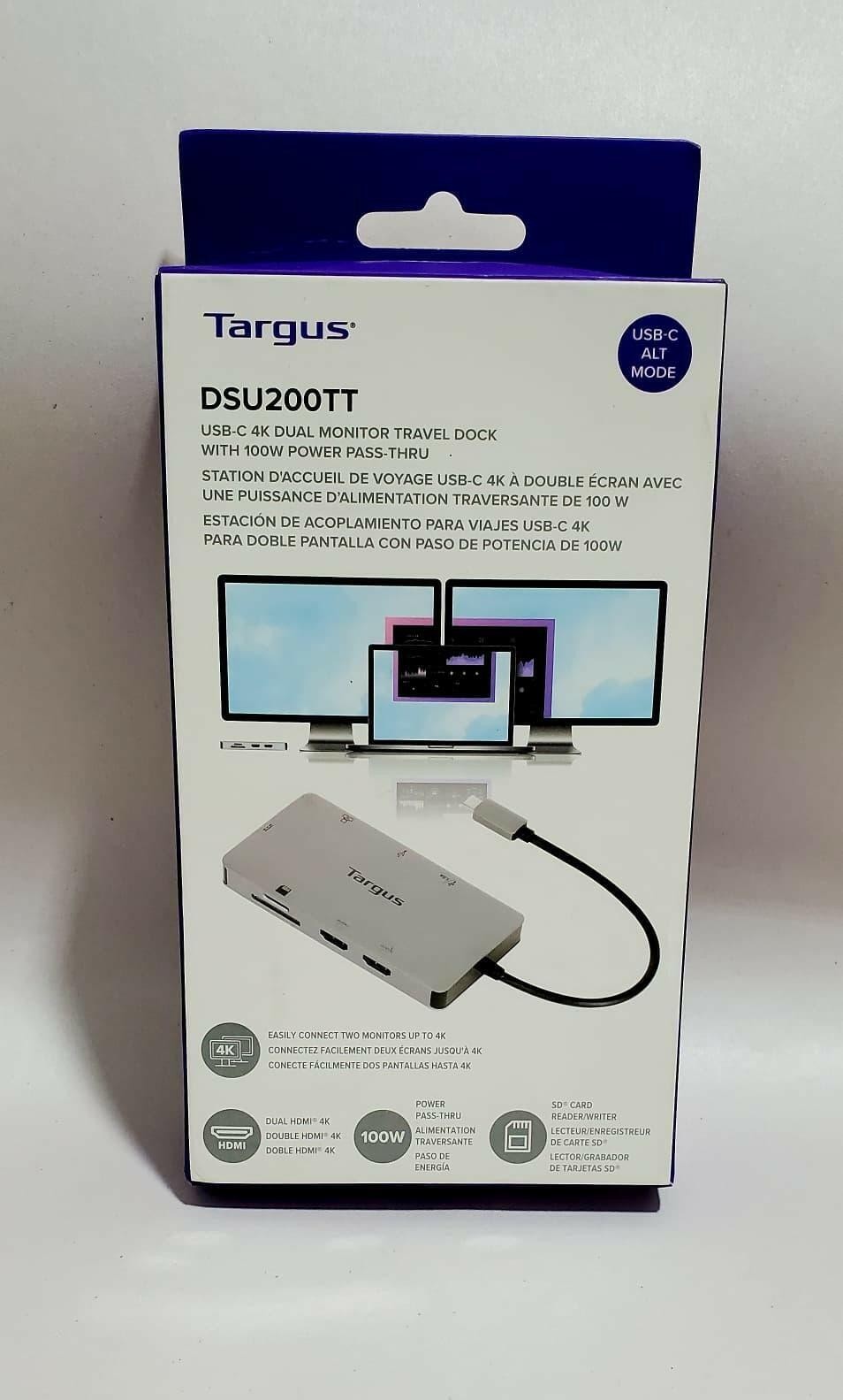 Targus® USB-C Dual HDMI™ Travel Dock, 4-1/2″H x 3″W x 7/8″D, Silver, DSU200TT