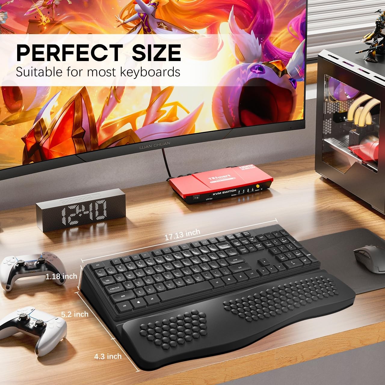 Black Ergonomic Computer Keyboard Stand With Wrist Rest Base 17.13×9.5 In