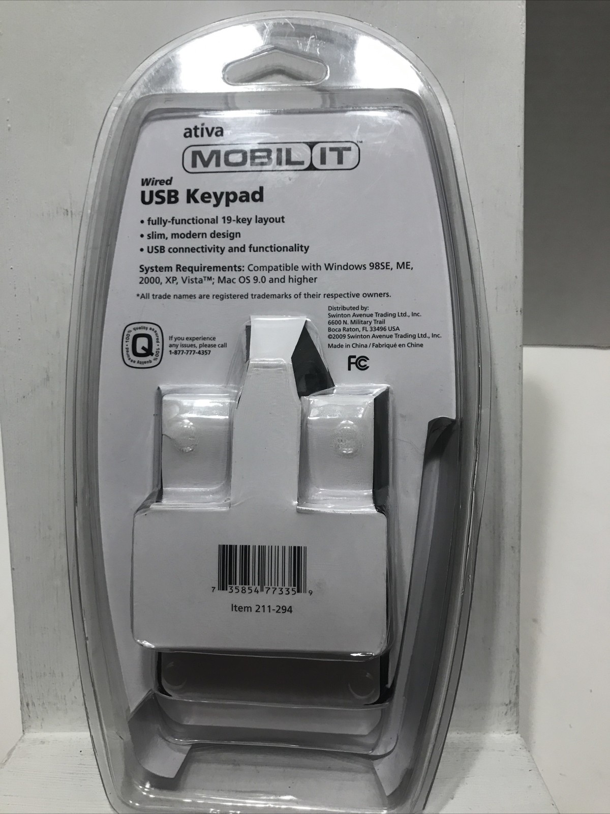 Ativa MOBIL IT Wired USB Keypad 19 Key Layout Slim & Modern Design / NEW