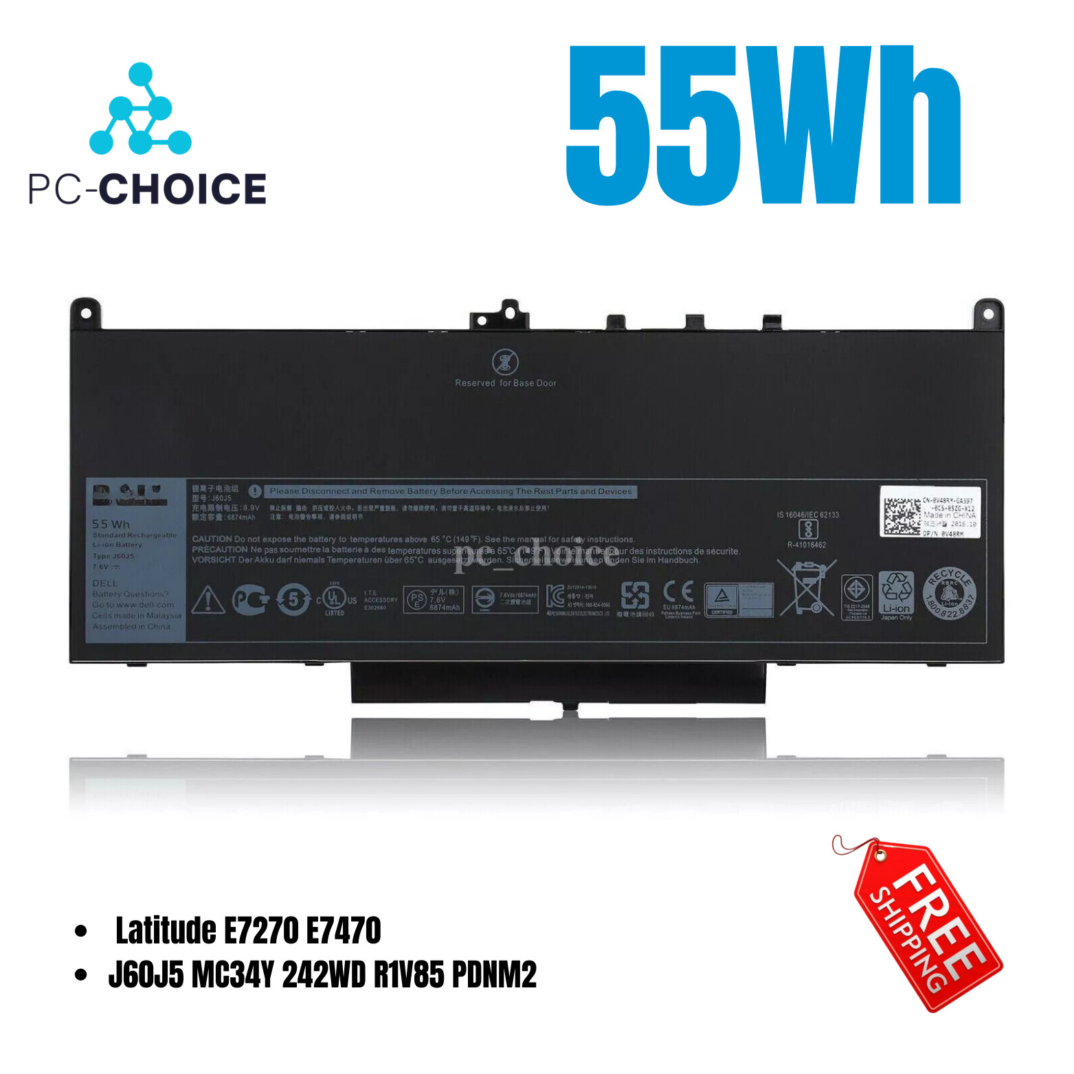 Genuine 55Wh J60J5 Battery for Dell Latitude 12 E7270 14 E7470 MC34Y 1W2Y2 242WD