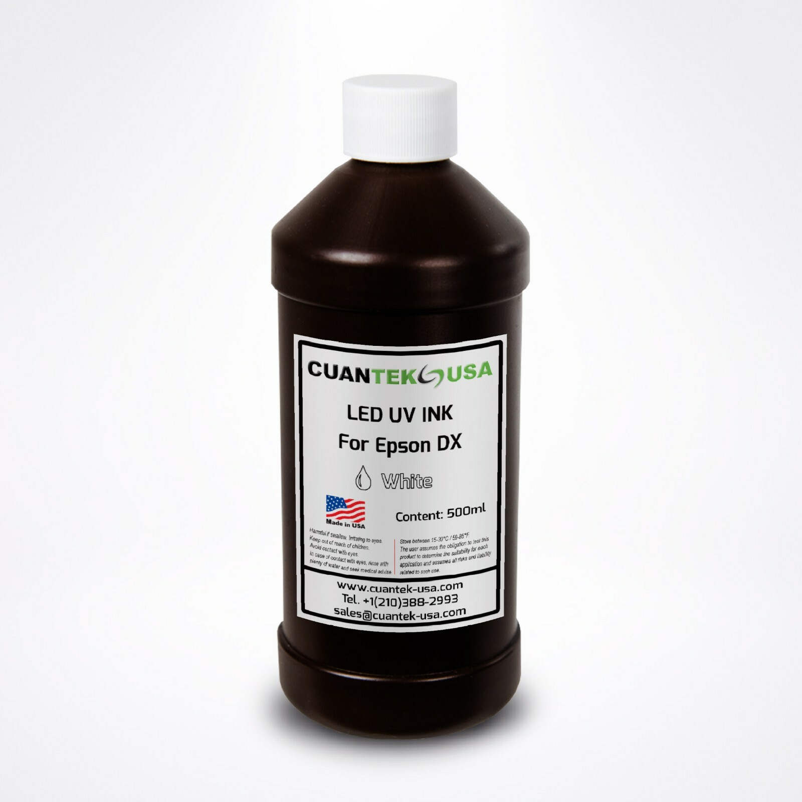 LED UV Curable WHITE Ink 500ml for Epson L800 i3200 DX5 XP600 heads MADE IN USA