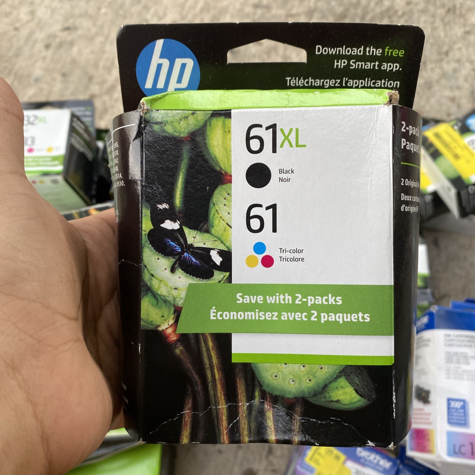 HP 61XL Black High Yield & Tri-Color Original Ink Cartridge, 2 Pack Exp: 2027