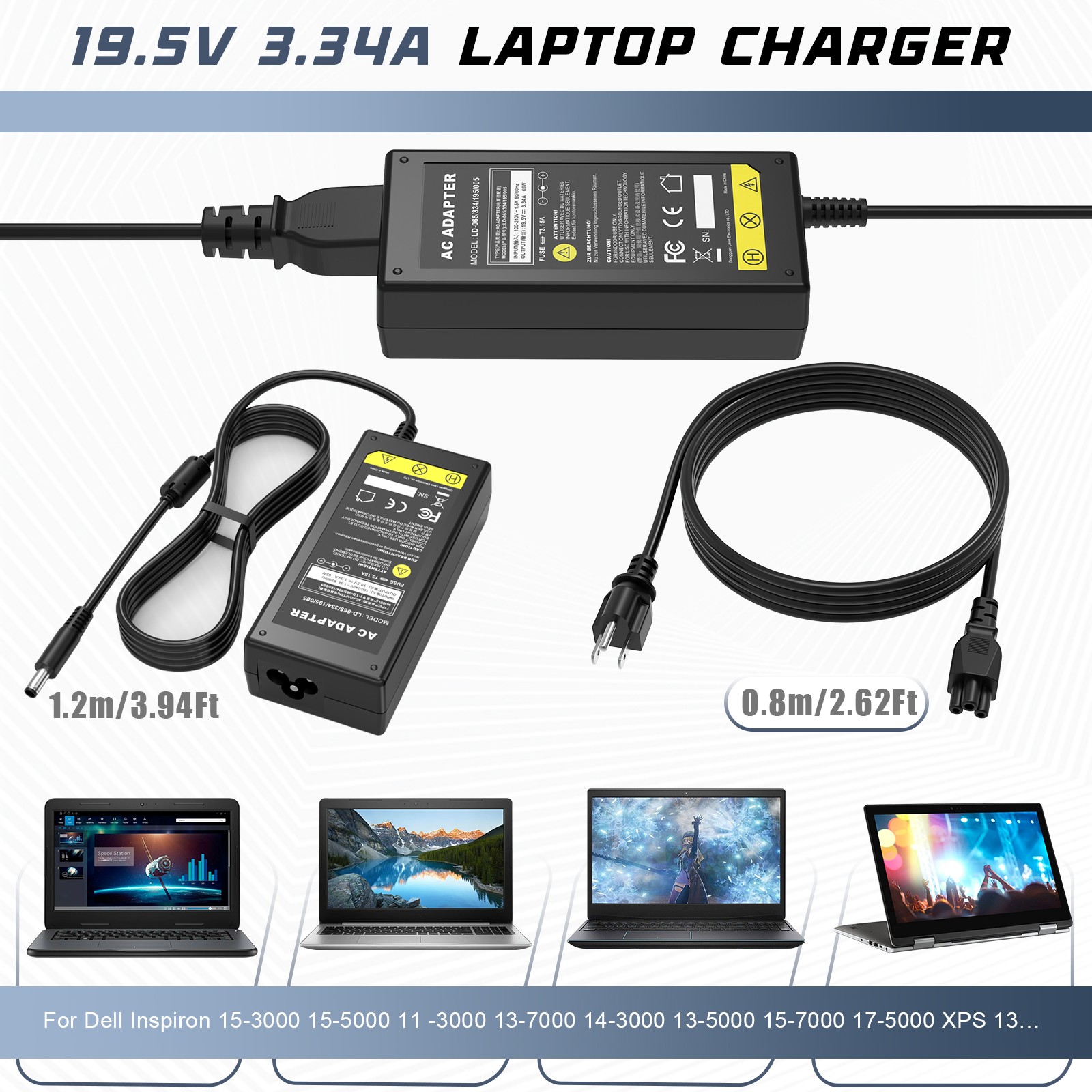 65W For Dell Inspiron 15 3511 19.5V 3.34A AC Adapter Charger Power Supply Cord