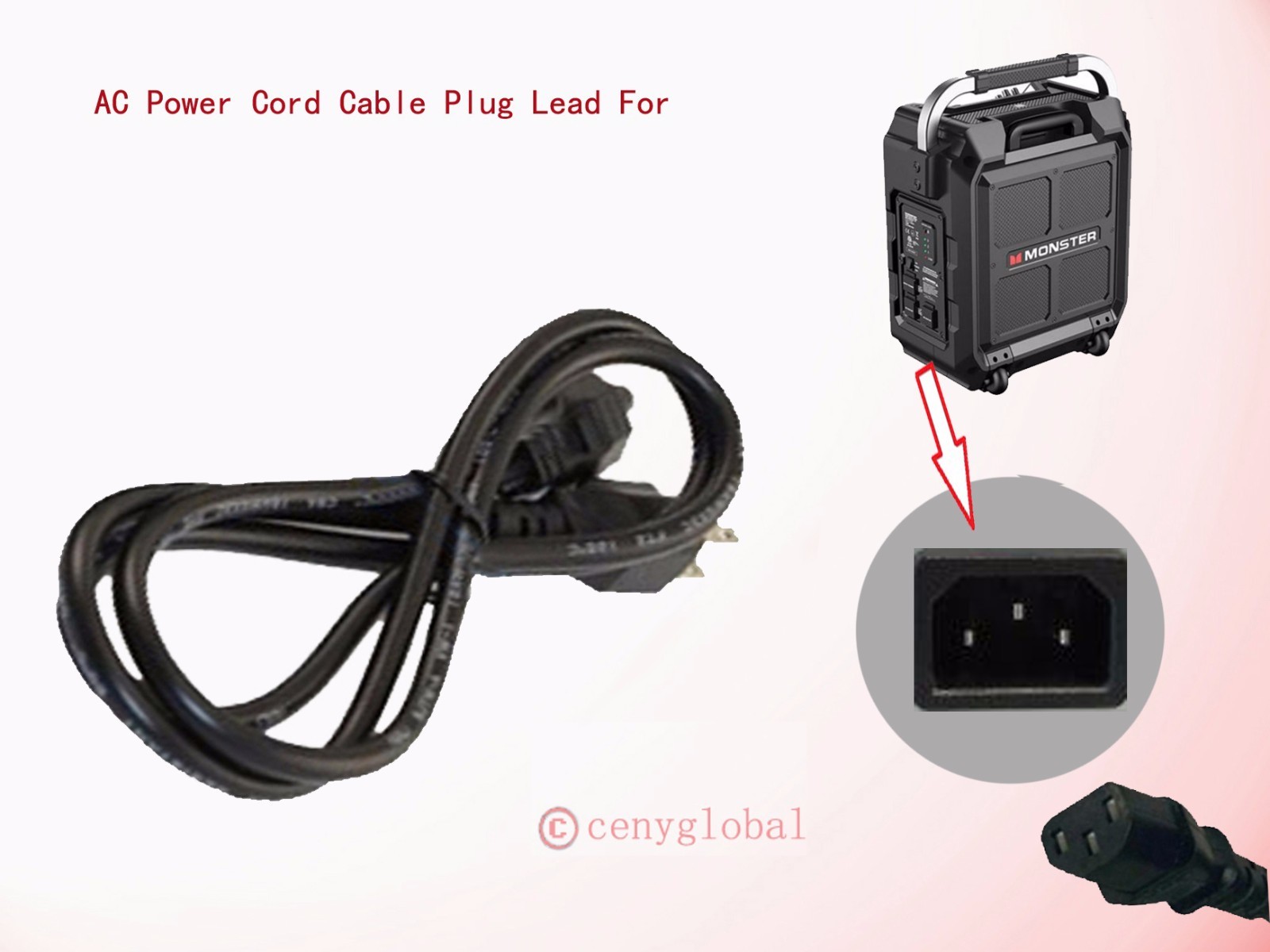 AC Power Cable Cord For Monster Rockin’ Roller Portable Indoor/outdoor Speaker