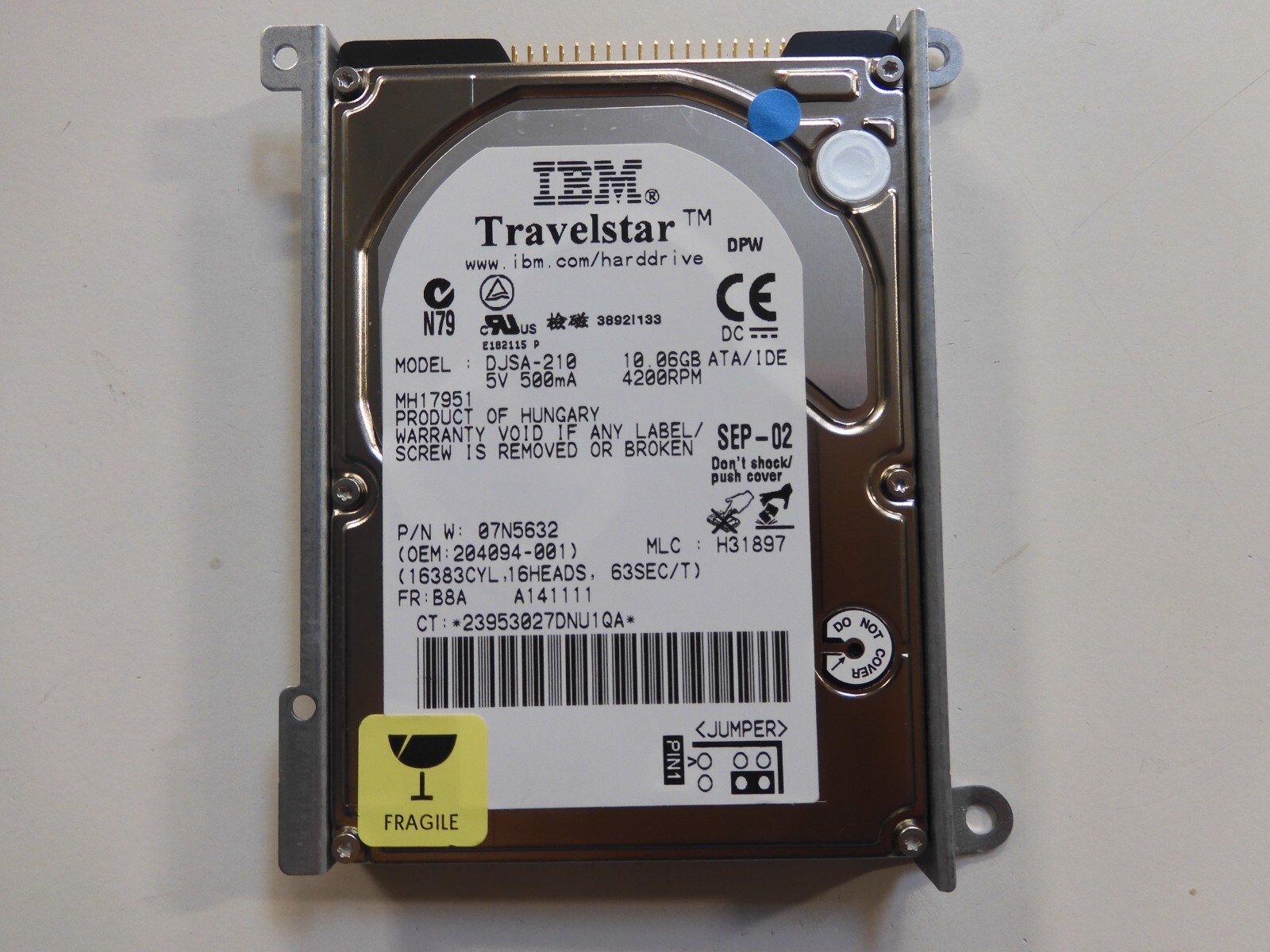 IBM 07N5632 DJSA-210 10.0GB IDE 2.5″ HDD. 9.5MM