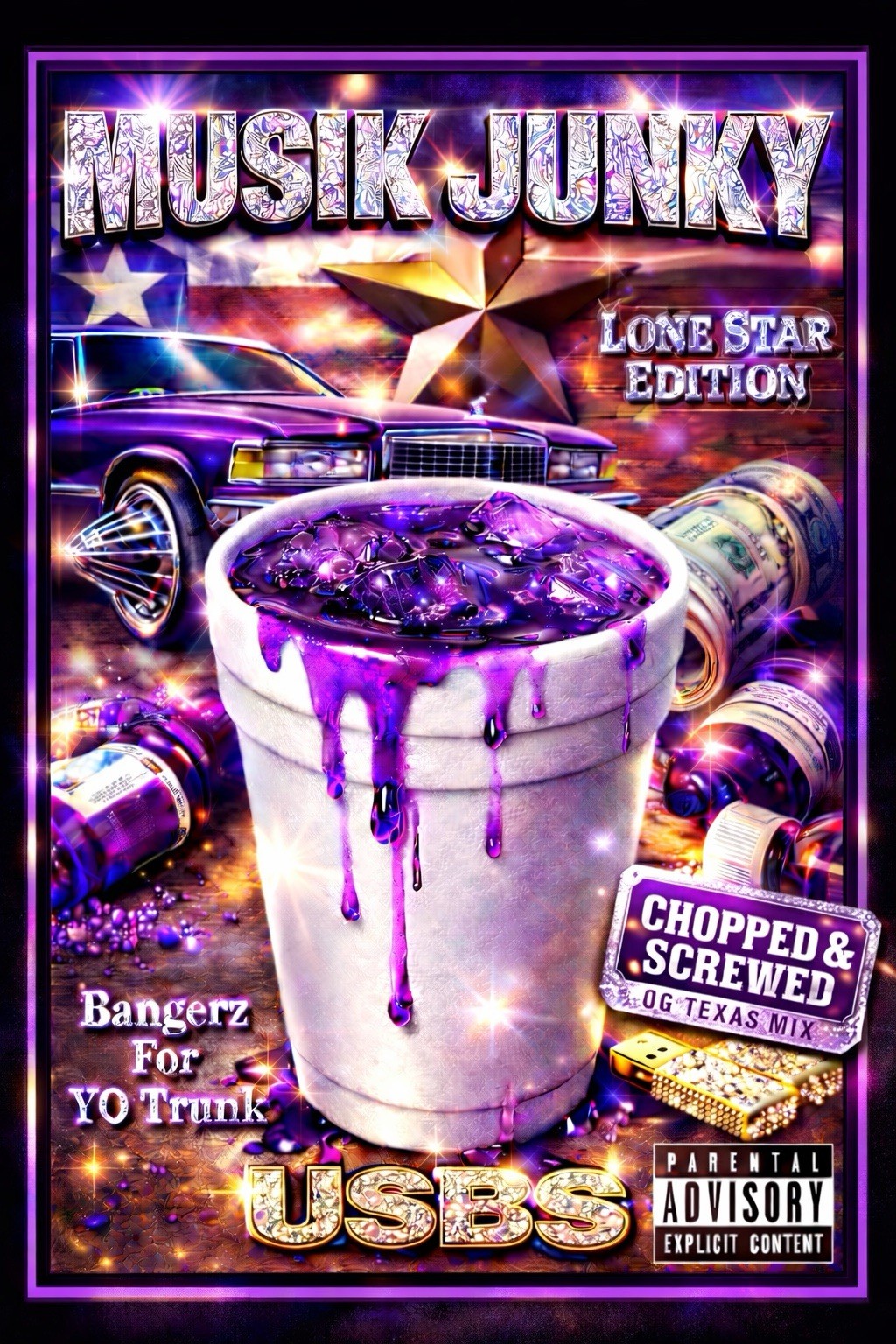 64gb USB Drive With MP3 Songs. Lone Star edition Rap Chopped & Screwed