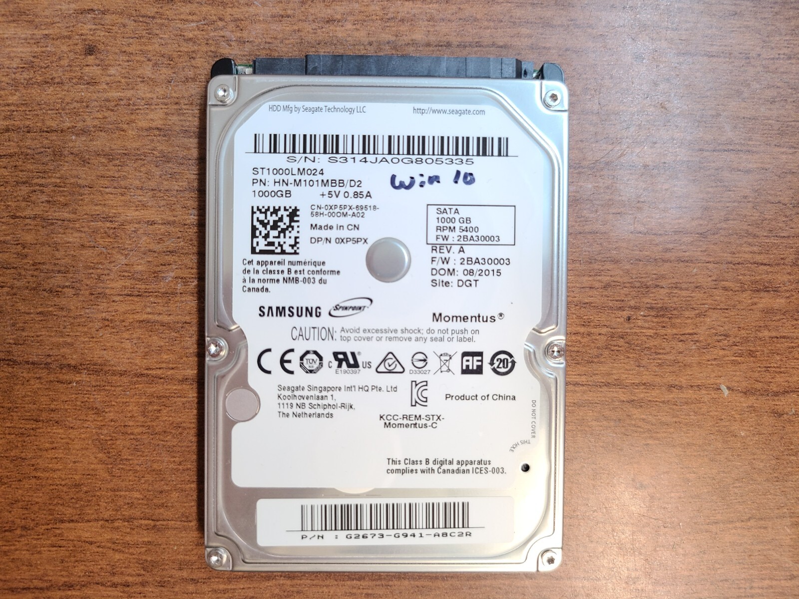 SEAGATE ST1000LM024 WINDOWS 10 1TB HDD HARD DRIVE 5400RPM HN-M101MBB/D2 0XP5PX
