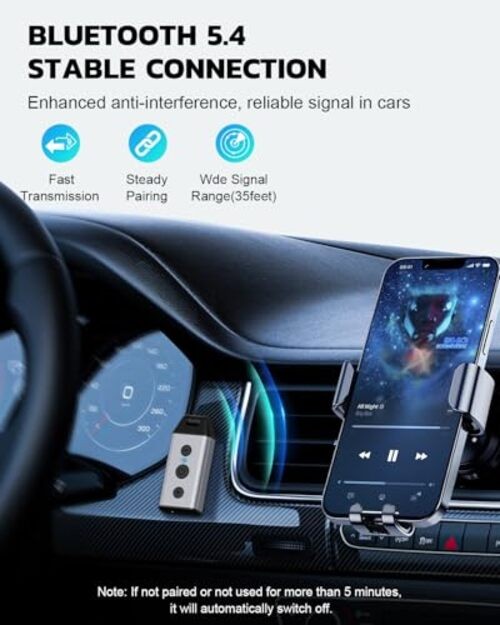 B04 Bluetooth 5.4 Car Adapter, 180° Rotatable AUX Audio Receiver, Hands-Free