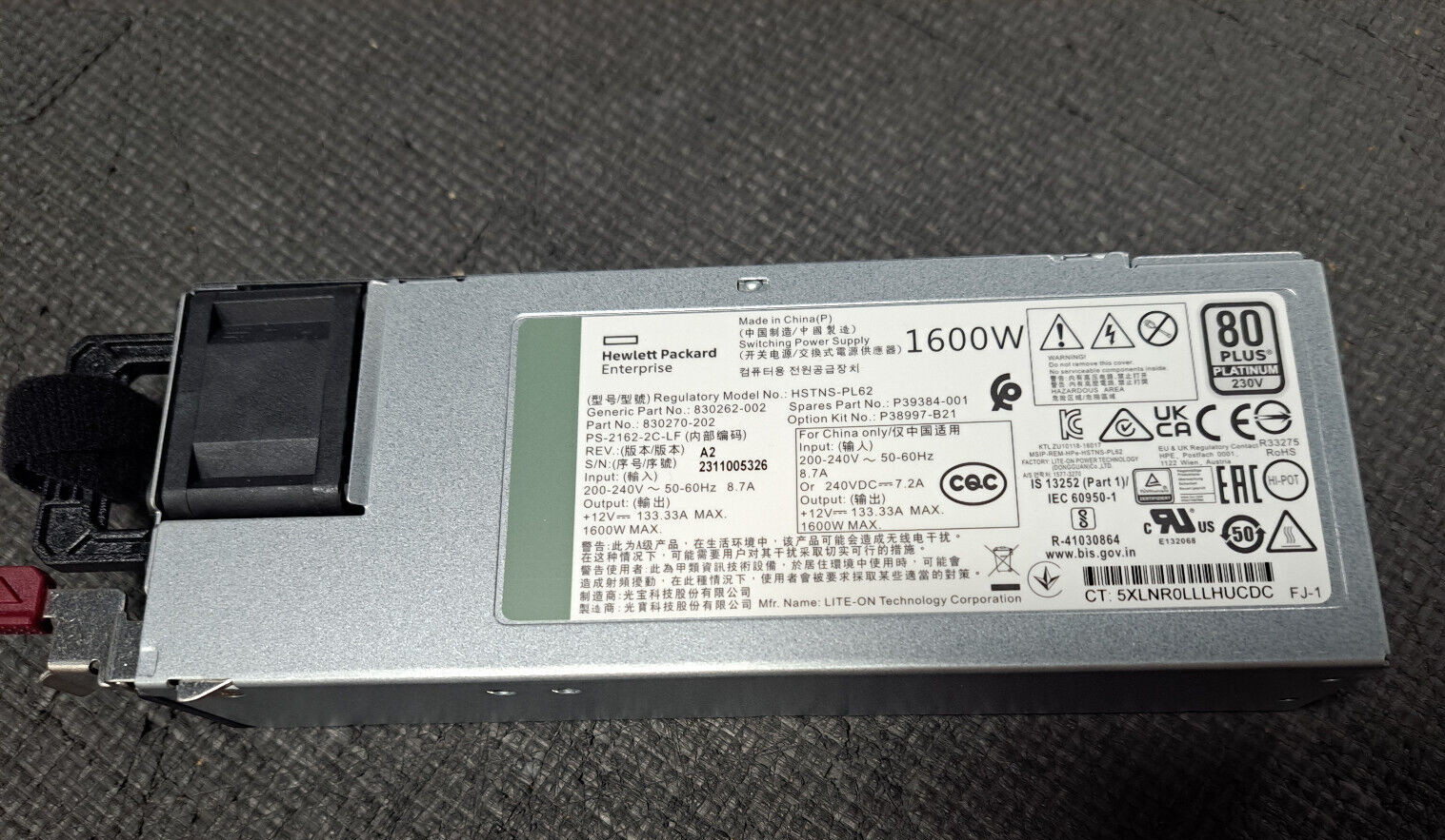 P38997-b21 830270-302 HPE 1600W Flex Slot Platinum Hot Plug P39384-001