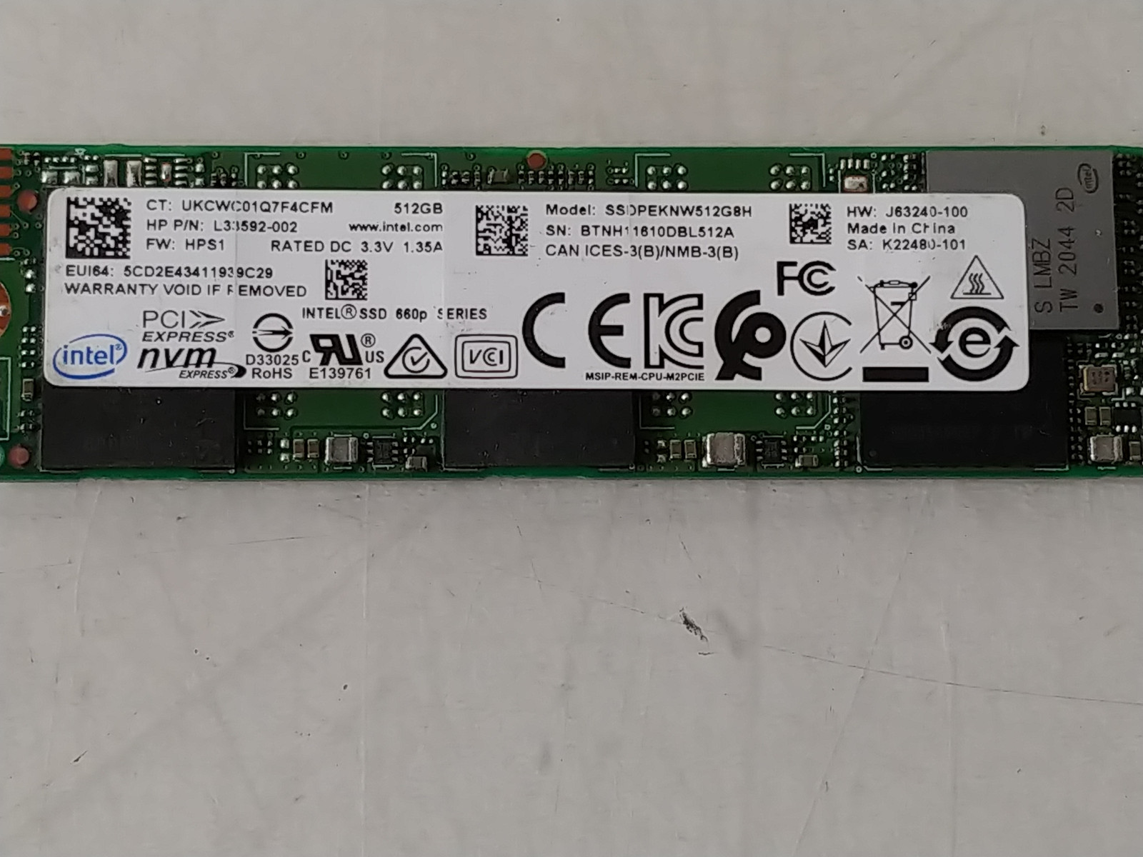 Intel 660P SSDPEKNW512G8H 512 GB NVMe 80mm SSD