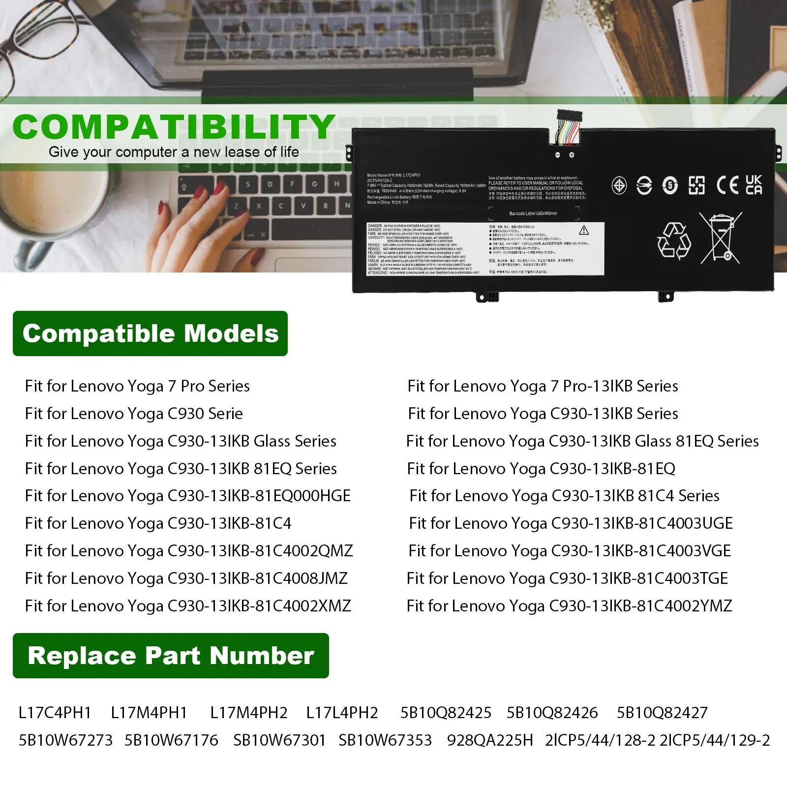 ✅L17C4PH1 Battery for Lenovo Yoga C930-13IKB C930-13IKB-81EQ 81EQ000HGE 60Wh