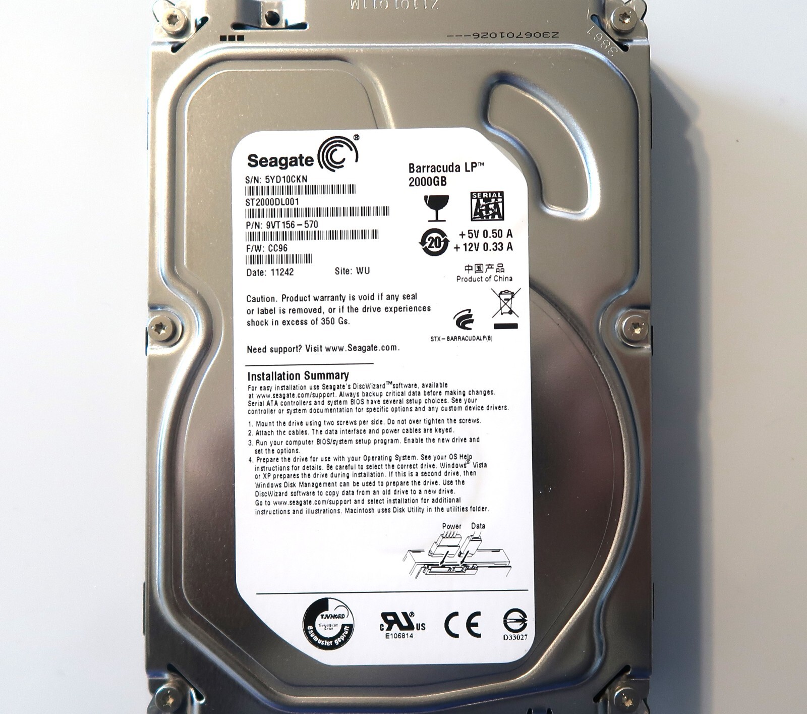 Seagate ST2000DL001 9VT156-570 CC96 WU (5YD1) 3.5″ 2000gb Sata HDD China 12.2010