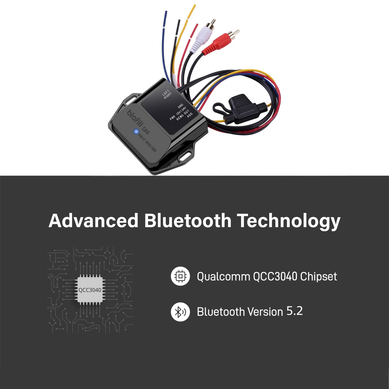 CAR Bluetooth Receiver with RCA Output for Car, Truck & Marine