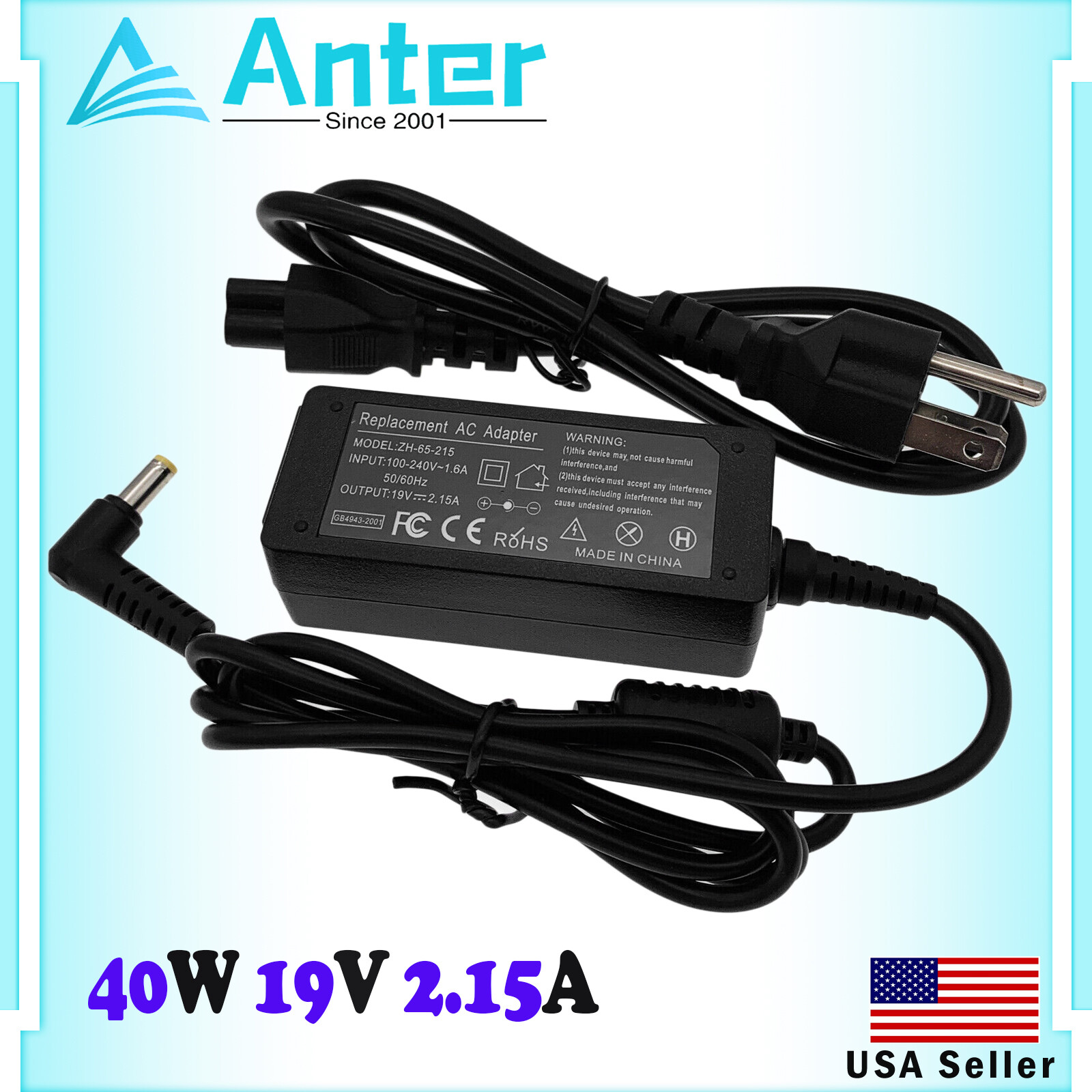 New Ac Adapter Charger & Plug for Acer Aspire One 521 533 532H NAV50 19V 2.15A