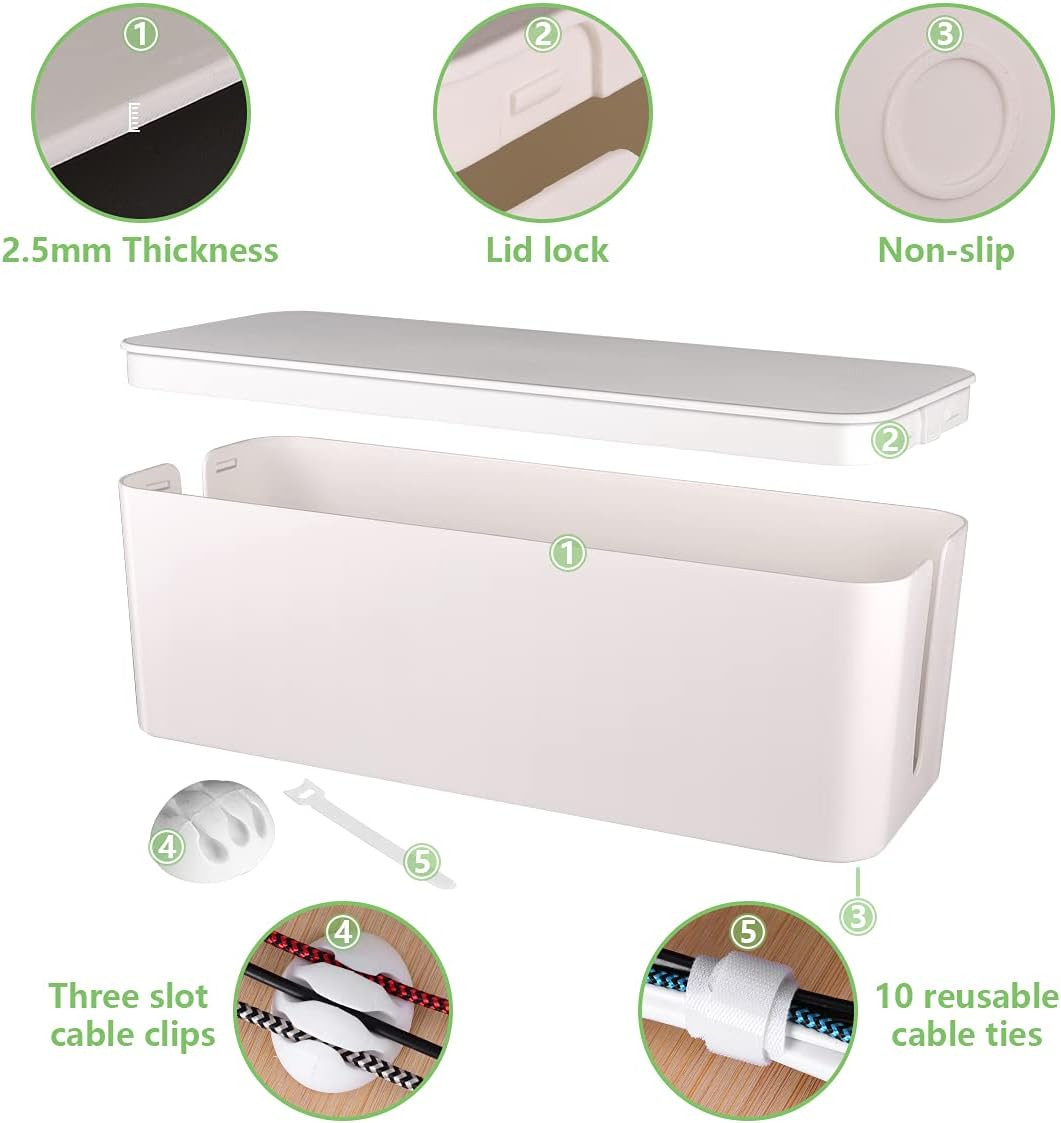 Cable Management Box, Large Cord Organizer Box to Hide Power Strip & under Desk,