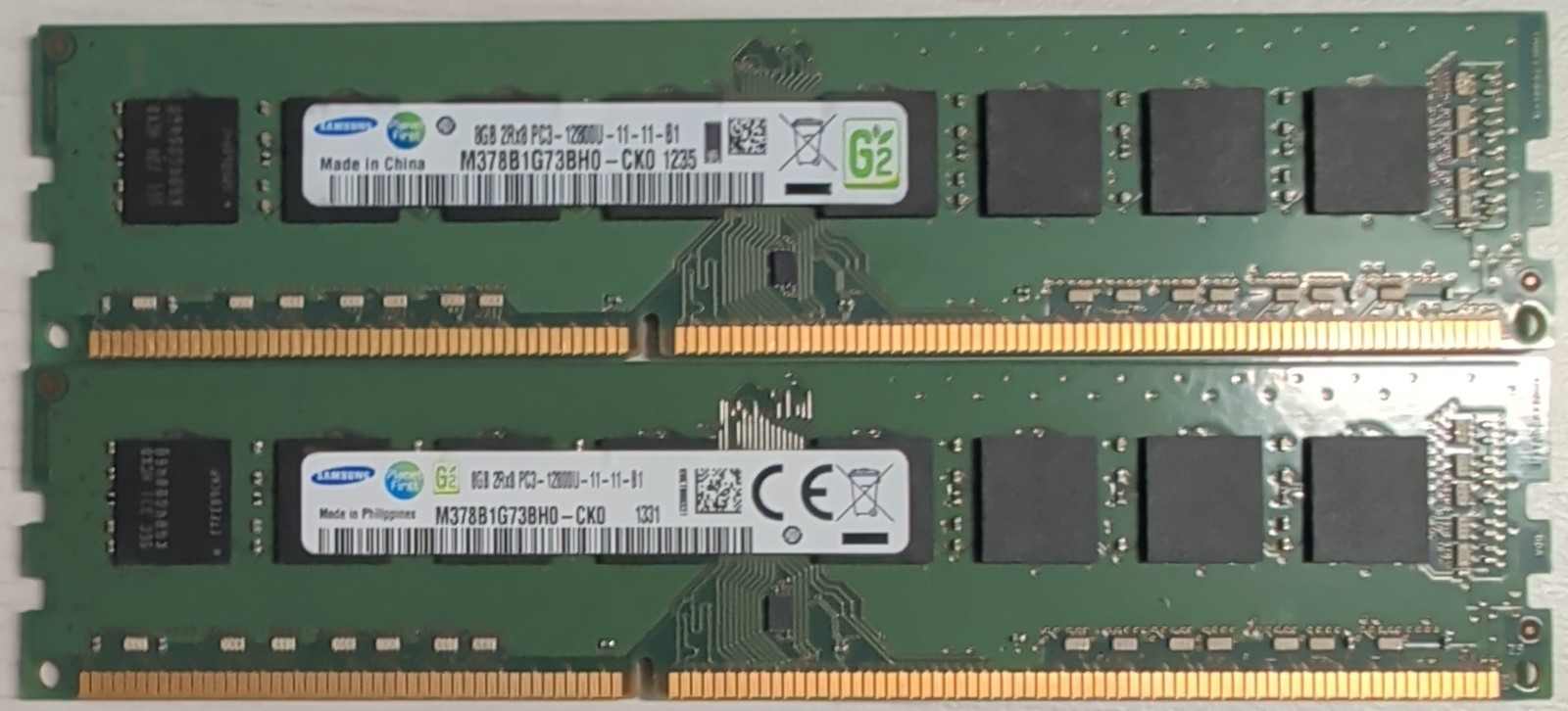 2X Samsung 8GB (2Rx8) PC3-12800U-11-11-B1 RAM M378B1G73BH0-CK0 *TESTED WORKING*