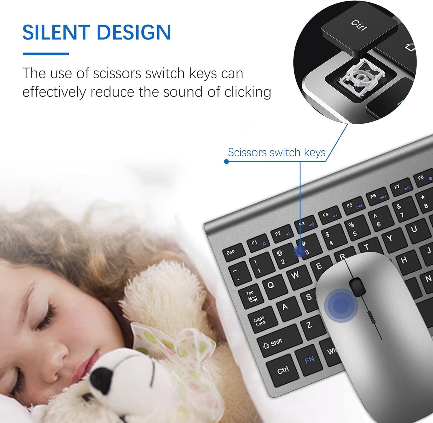 Wireless Keyboard and Mouse Ultra Slim Combo, TopMate 2.4G Silent Compact USB 24