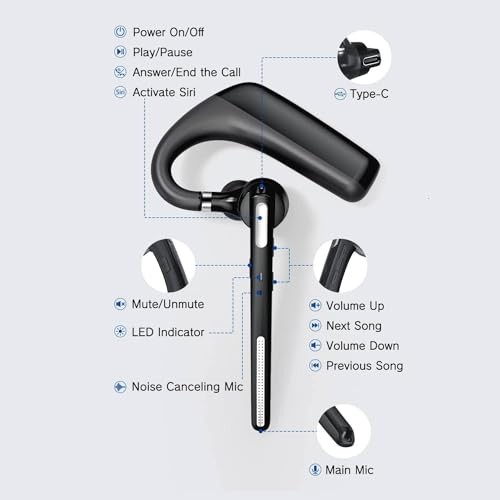 Bluetooth Headset – Wireless Headset with Microphone – 90 Days Standby/110 Day