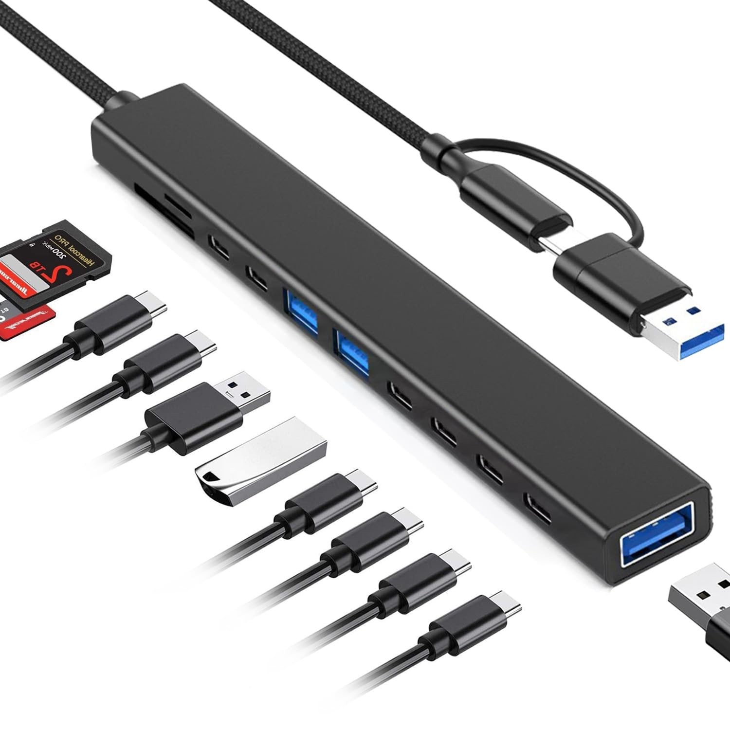 Multi Memory Card Reader 8 in 1 USB Extender SD/TF Adapter USB C USB Hub 3.0 New