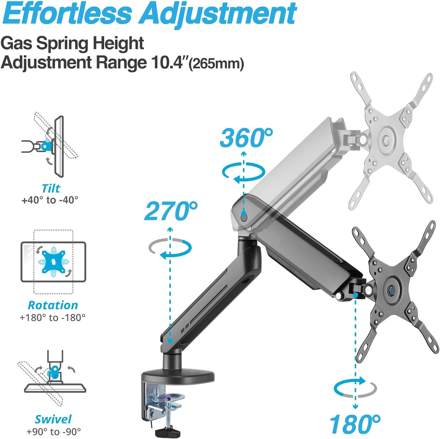 RGB Gaming Monitor Arm Desk Mount with 20 Lighting Modes – Adjustable Stand